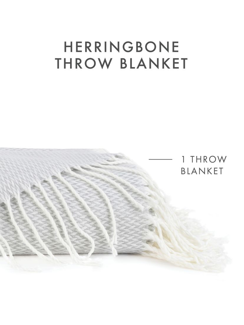 Dusk Blue Herringbone Throw Blanket