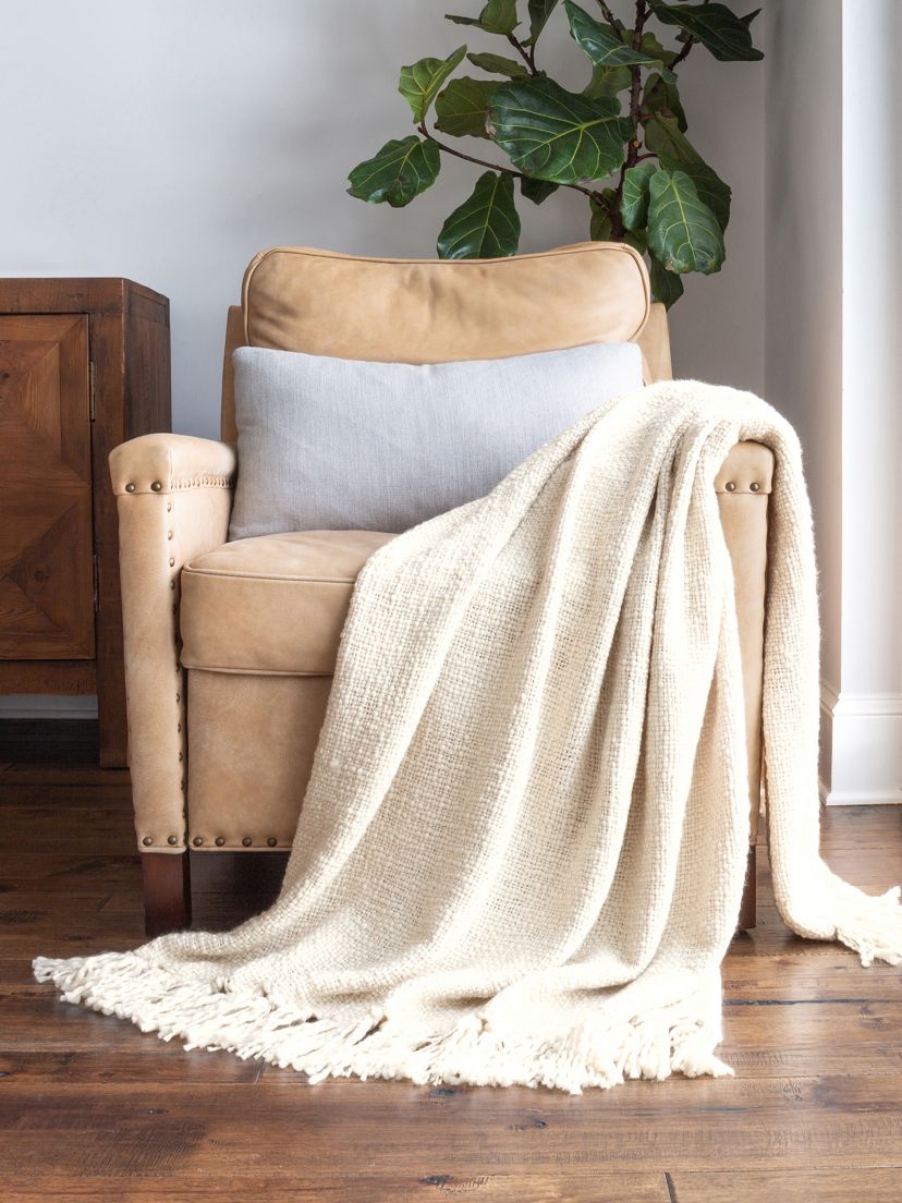 Natural Slub-Yarn Throw Blanket