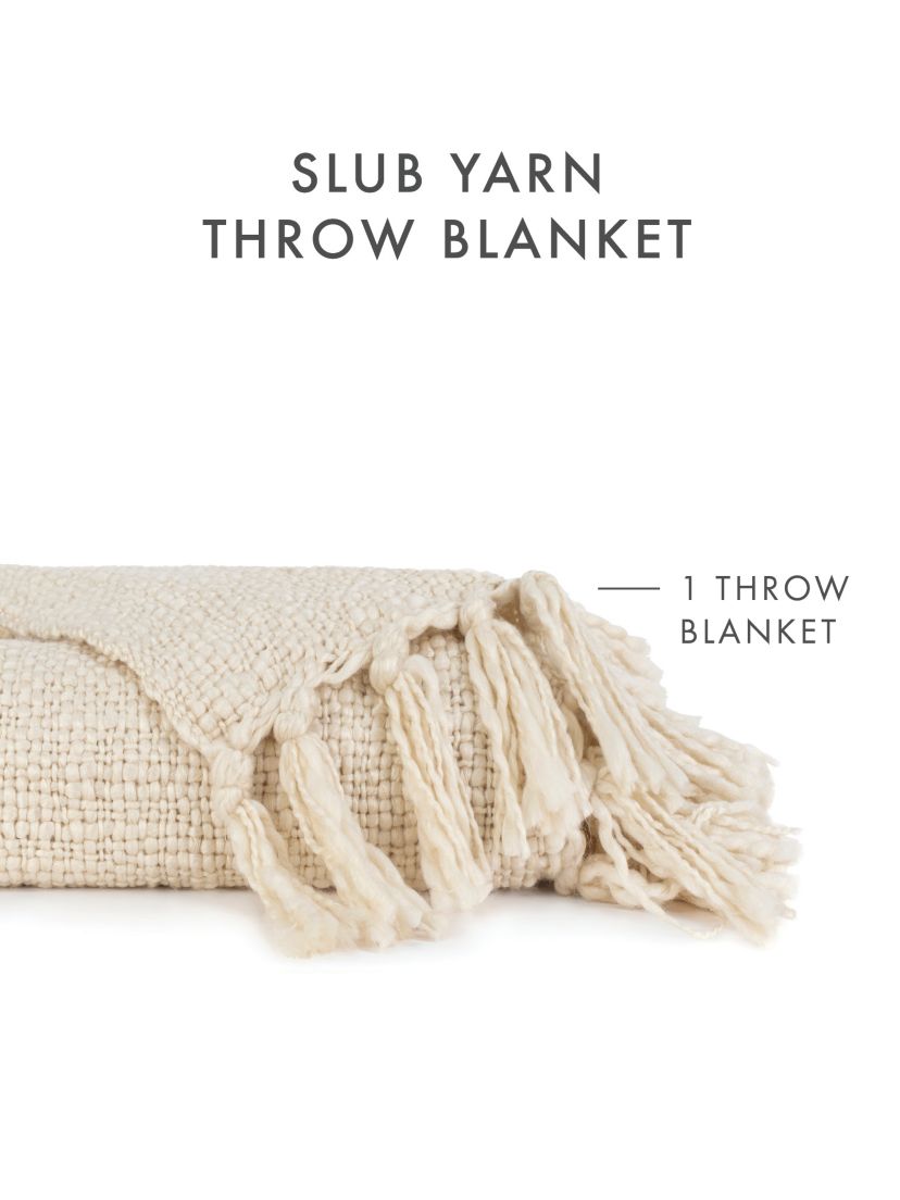 Natural Slub-Yarn Throw Blanket