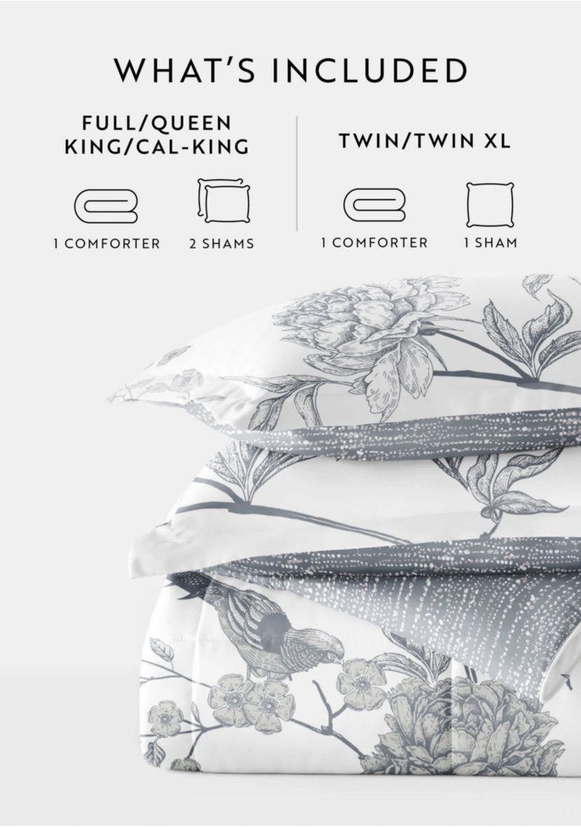 Reversible Molly Botanicals Patterned Ultra Soft Microfiber Down-Alternative Comforter Set