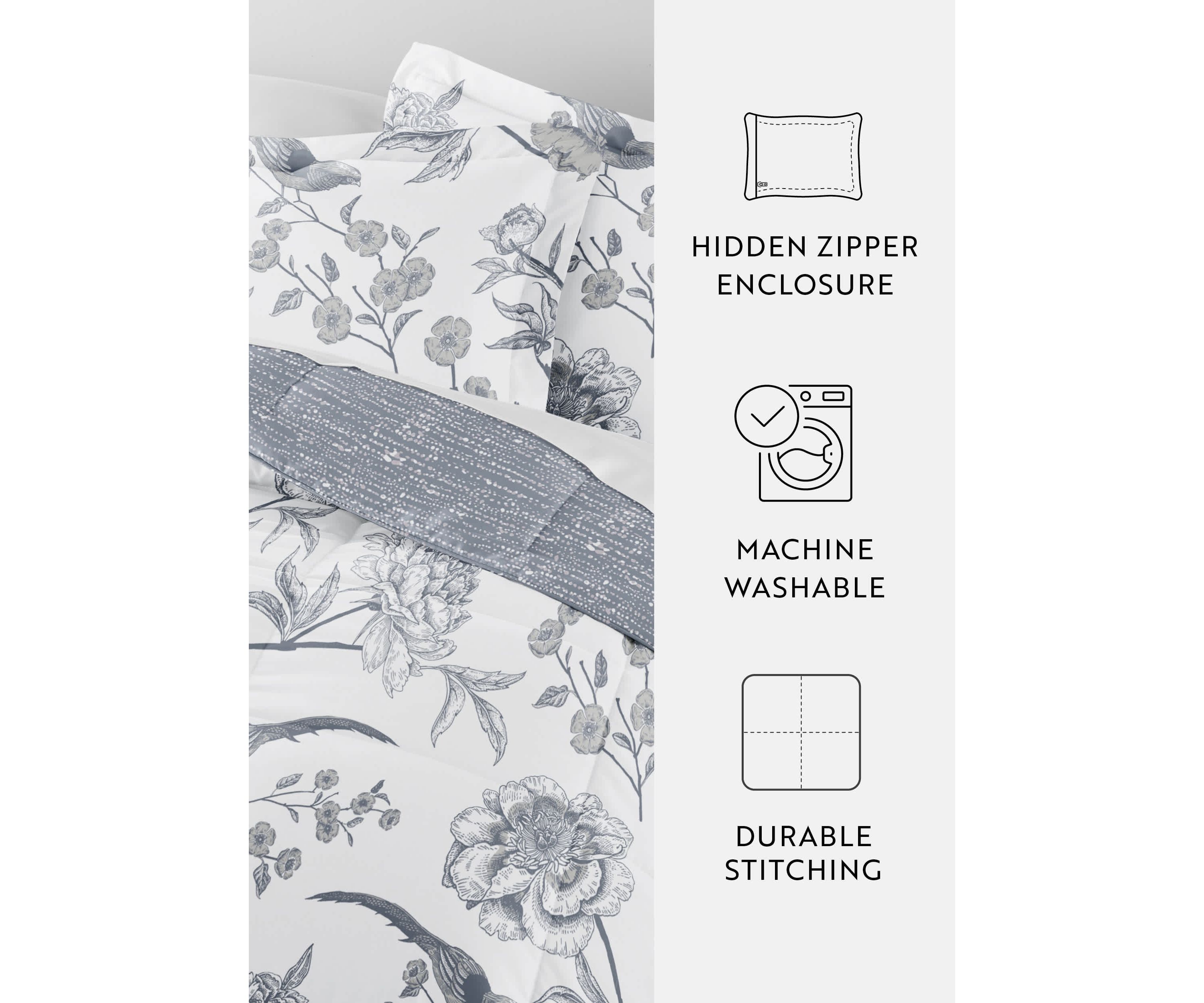Reversible Molly Botanicals Patterned Ultra Soft Microfiber Down-Alternative Comforter Set