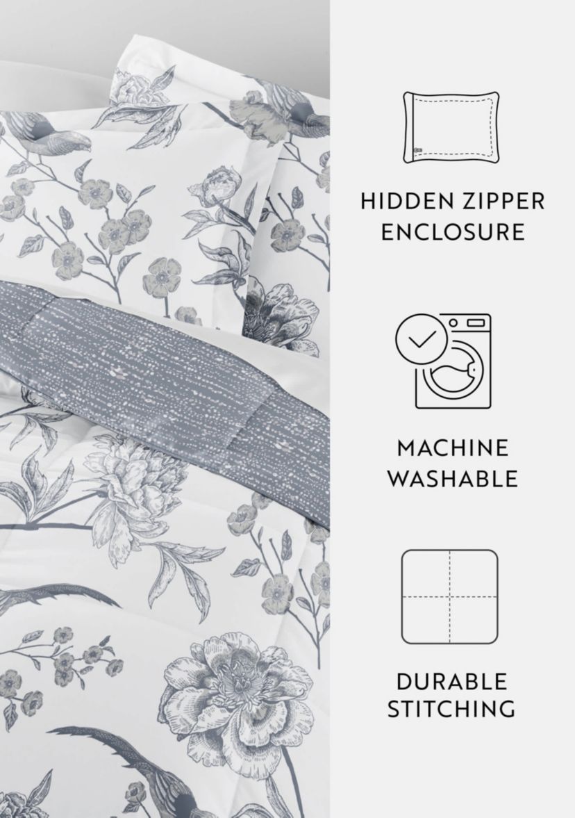Reversible Molly Botanicals Patterned Ultra Soft Microfiber Down-Alternative Comforter Set