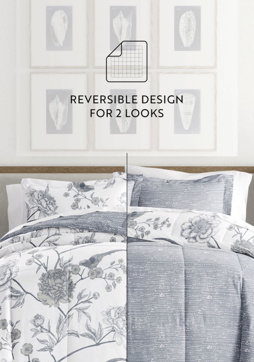 Reversible Molly Botanicals Patterned Ultra Soft Microfiber Down-Alternative Comforter Set