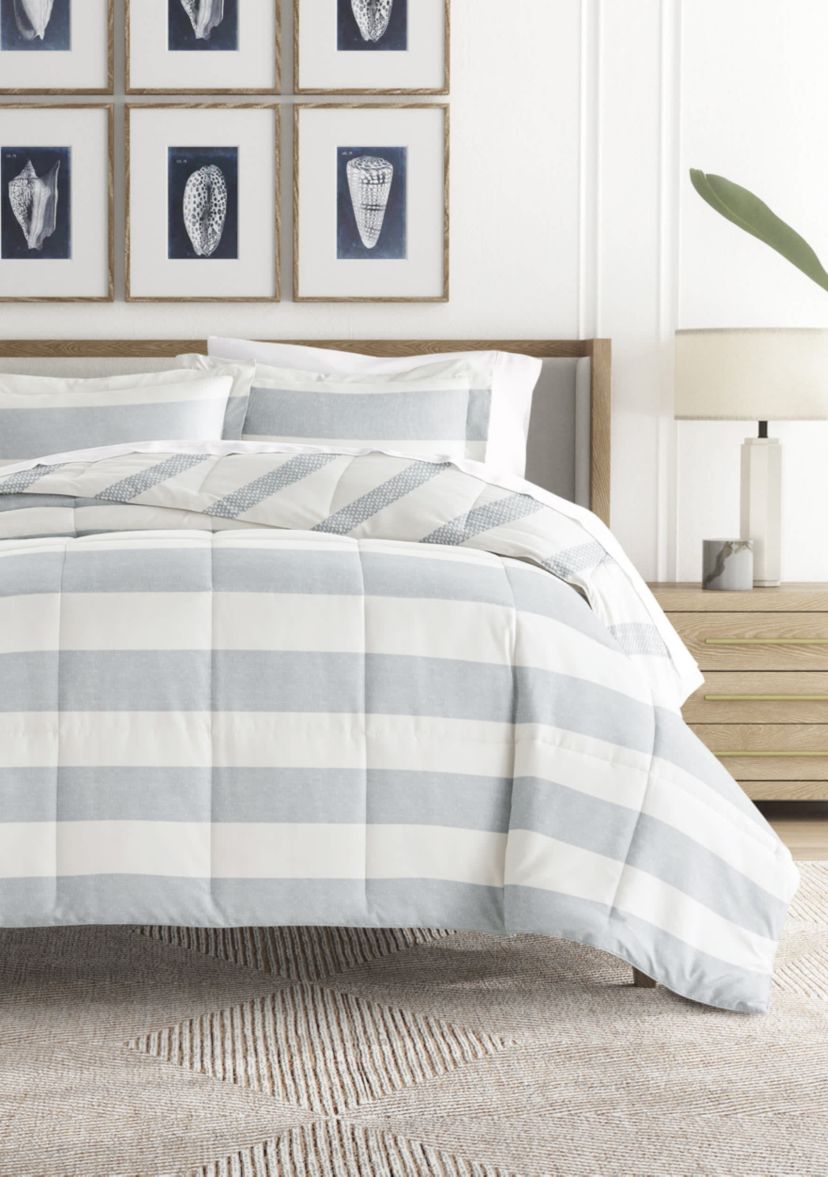Reversible Distressed Stripe Patterned Ultra Soft Microfiber Down-Alternative Comforter Set
