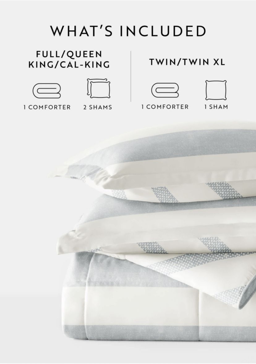 Reversible Distressed Stripe Patterned Ultra Soft Microfiber Down-Alternative Comforter Set