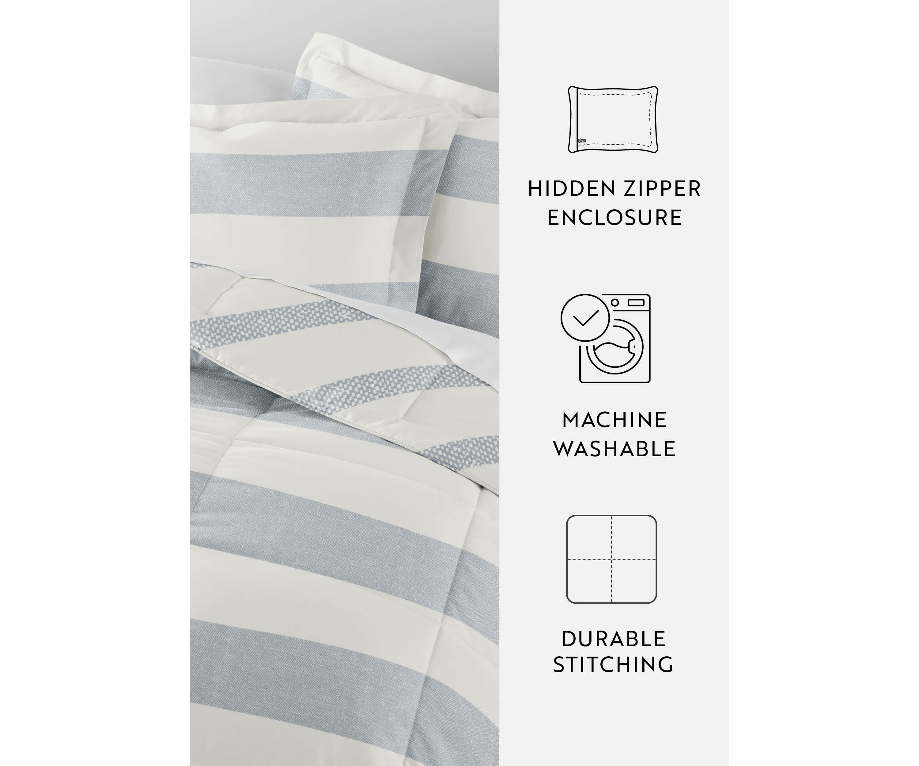 Reversible Distressed Stripe Patterned Ultra Soft Microfiber Down-Alternative Comforter Set