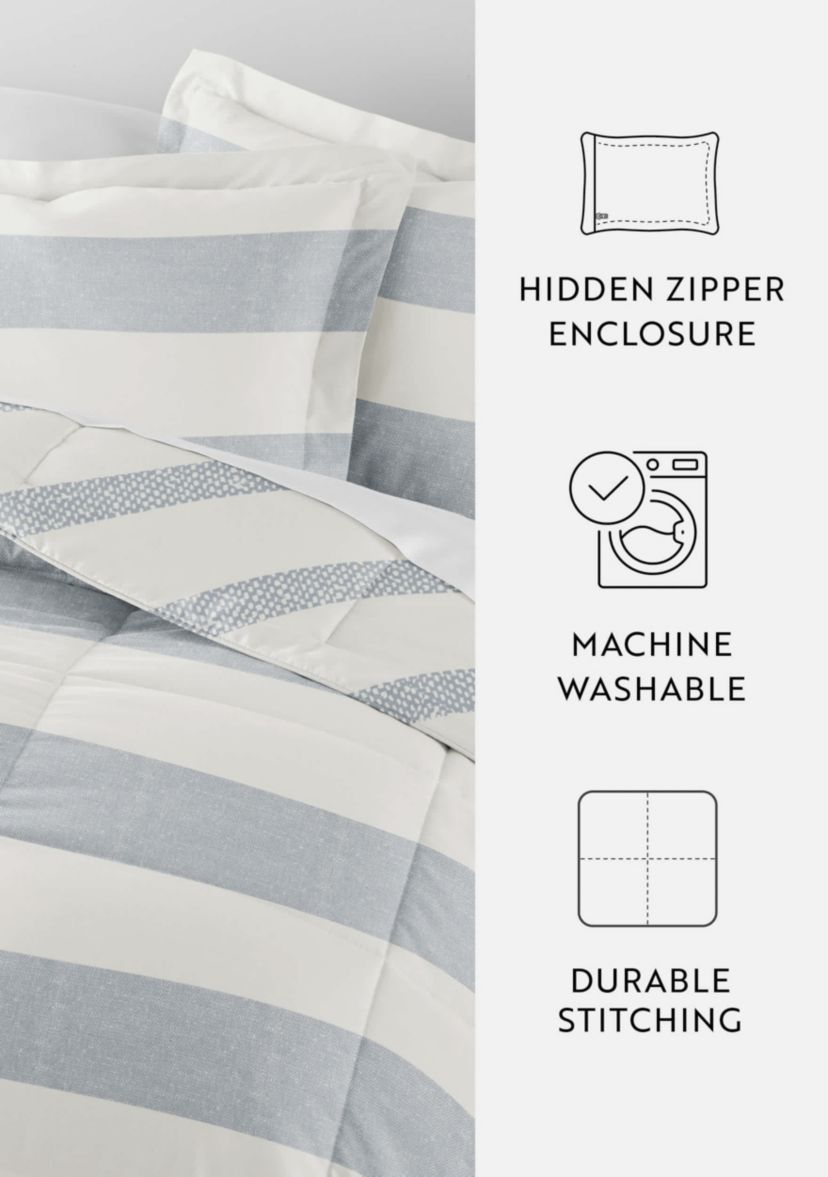 Reversible Distressed Stripe Patterned Ultra Soft Microfiber Down-Alternative Comforter Set