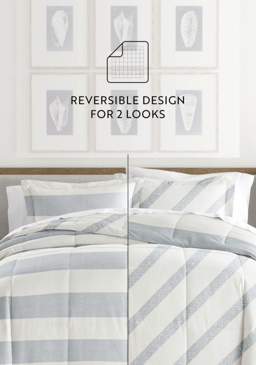 Reversible Distressed Stripe Patterned Ultra Soft Microfiber Down-Alternative Comforter Set