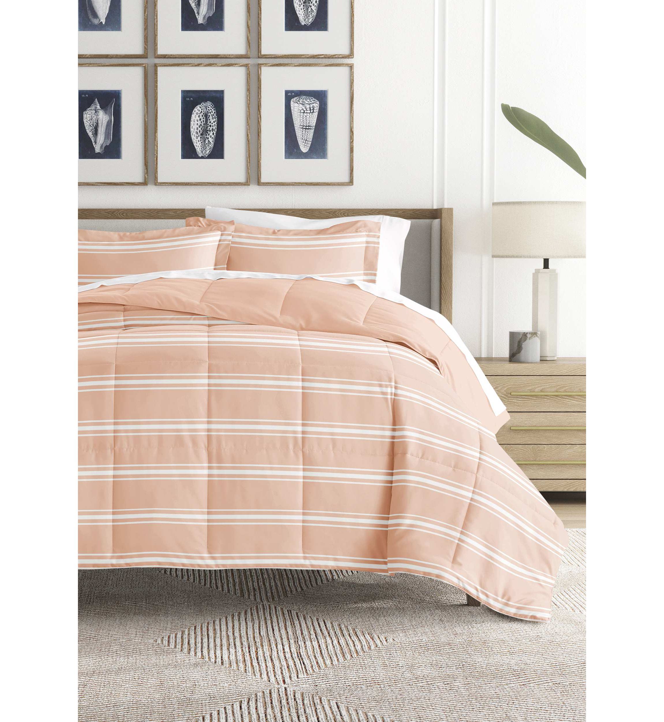 Reversible Soft Stripe Patterned Ultra Soft Microfiber Down-Alternative Comforter Set