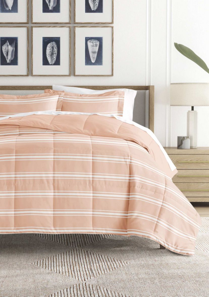 Reversible Soft Stripe Patterned Ultra Soft Microfiber Down-Alternative Comforter Set