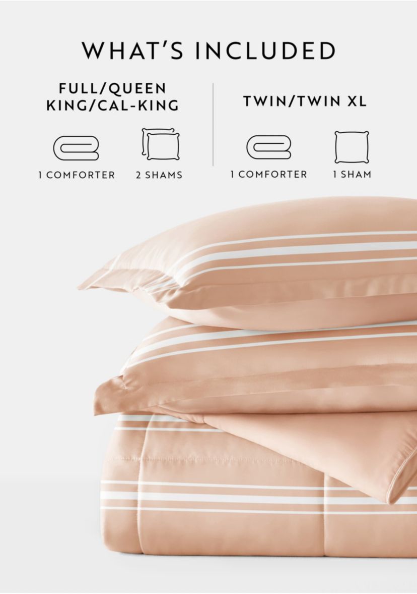 Reversible Soft Stripe Patterned Ultra Soft Microfiber Down-Alternative Comforter Set