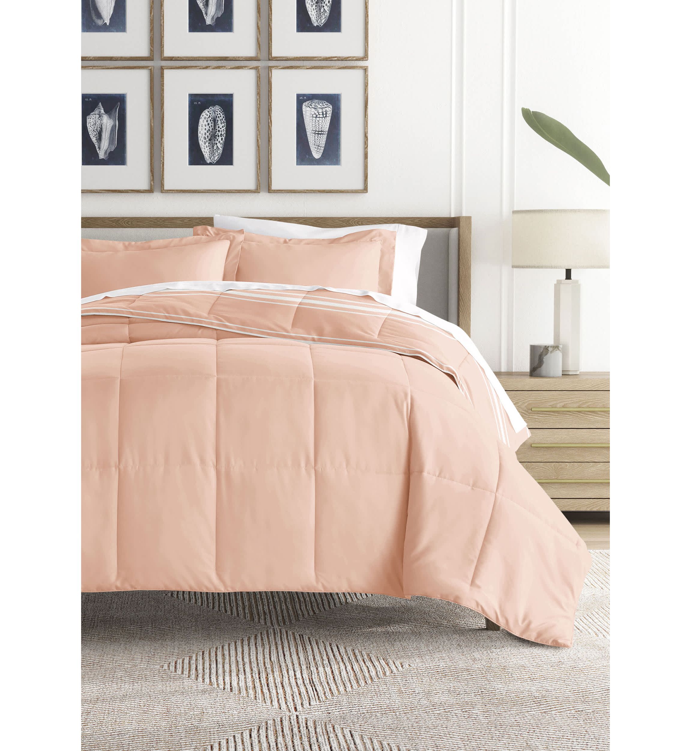 Reversible Soft Stripe Patterned Ultra Soft Microfiber Down-Alternative Comforter Set