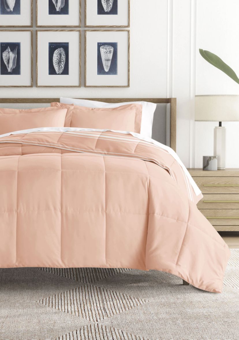 Reversible Soft Stripe Patterned Ultra Soft Microfiber Down-Alternative Comforter Set
