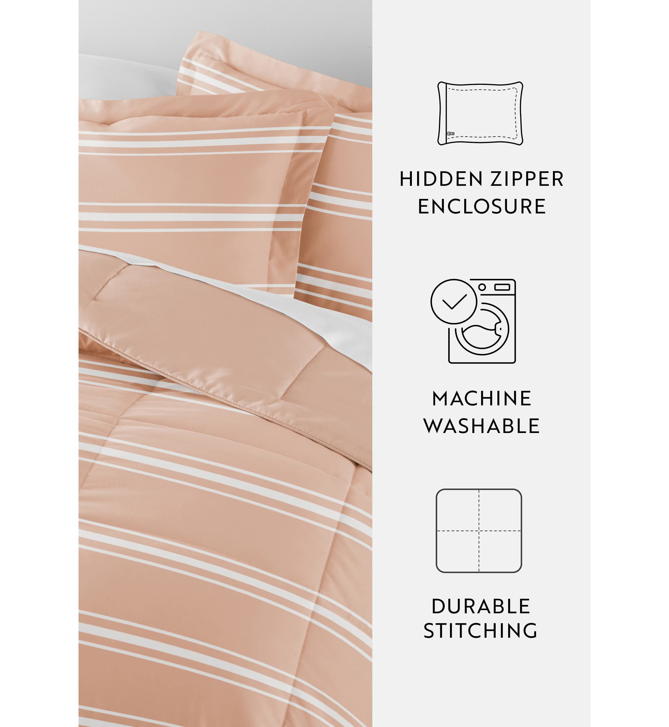 Reversible Soft Stripe Patterned Ultra Soft Microfiber Down-Alternative Comforter Set