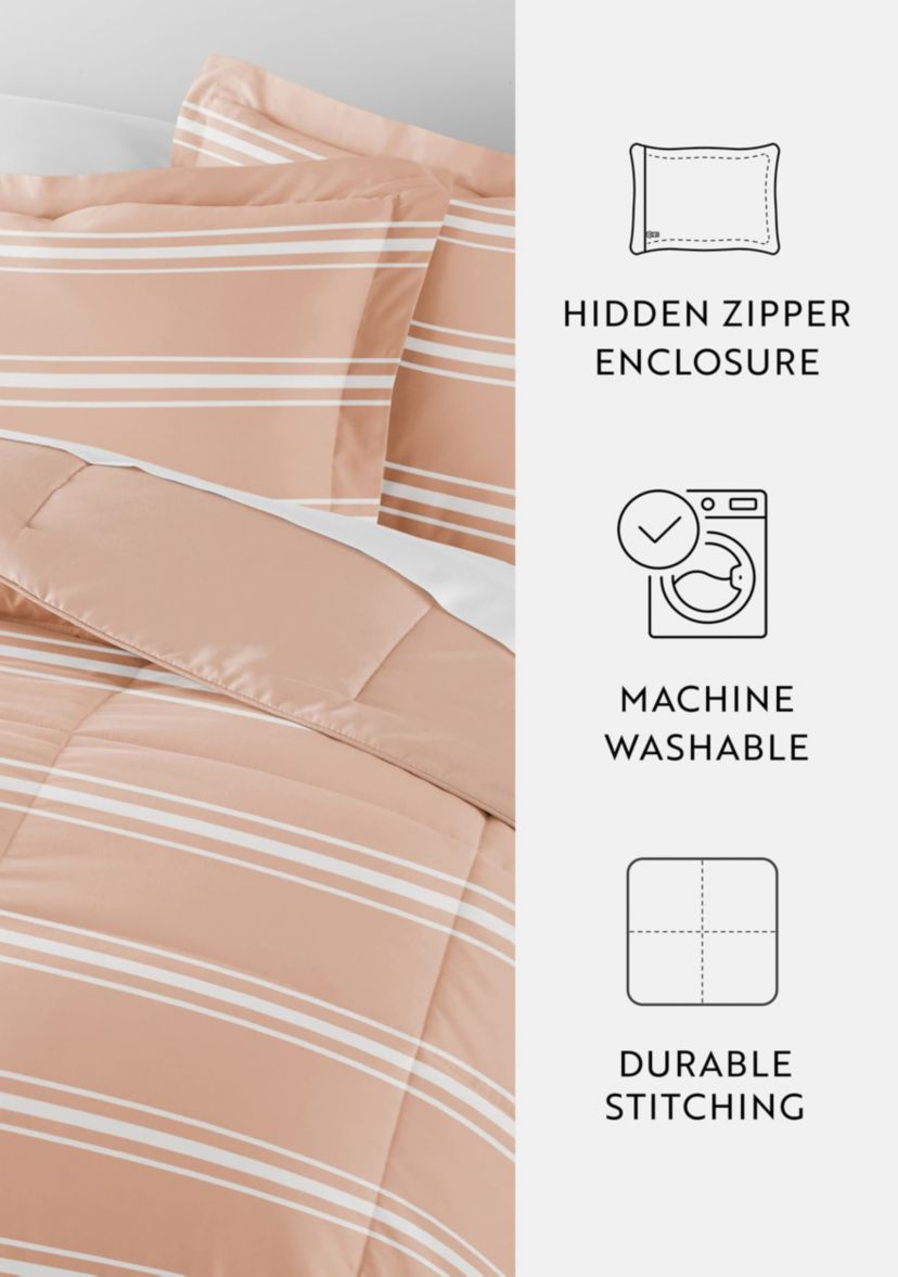 Reversible Soft Stripe Patterned Ultra Soft Microfiber Down-Alternative Comforter Set