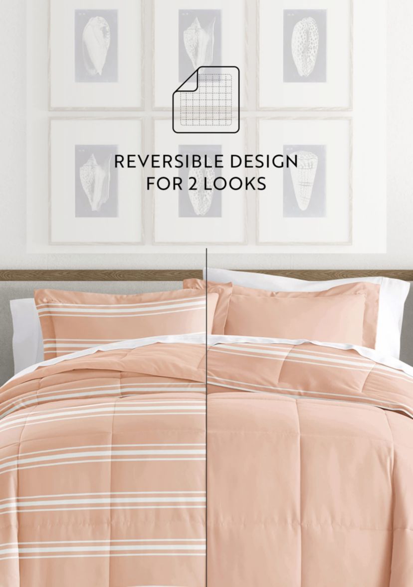 Reversible Soft Stripe Patterned Ultra Soft Microfiber Down-Alternative Comforter Set