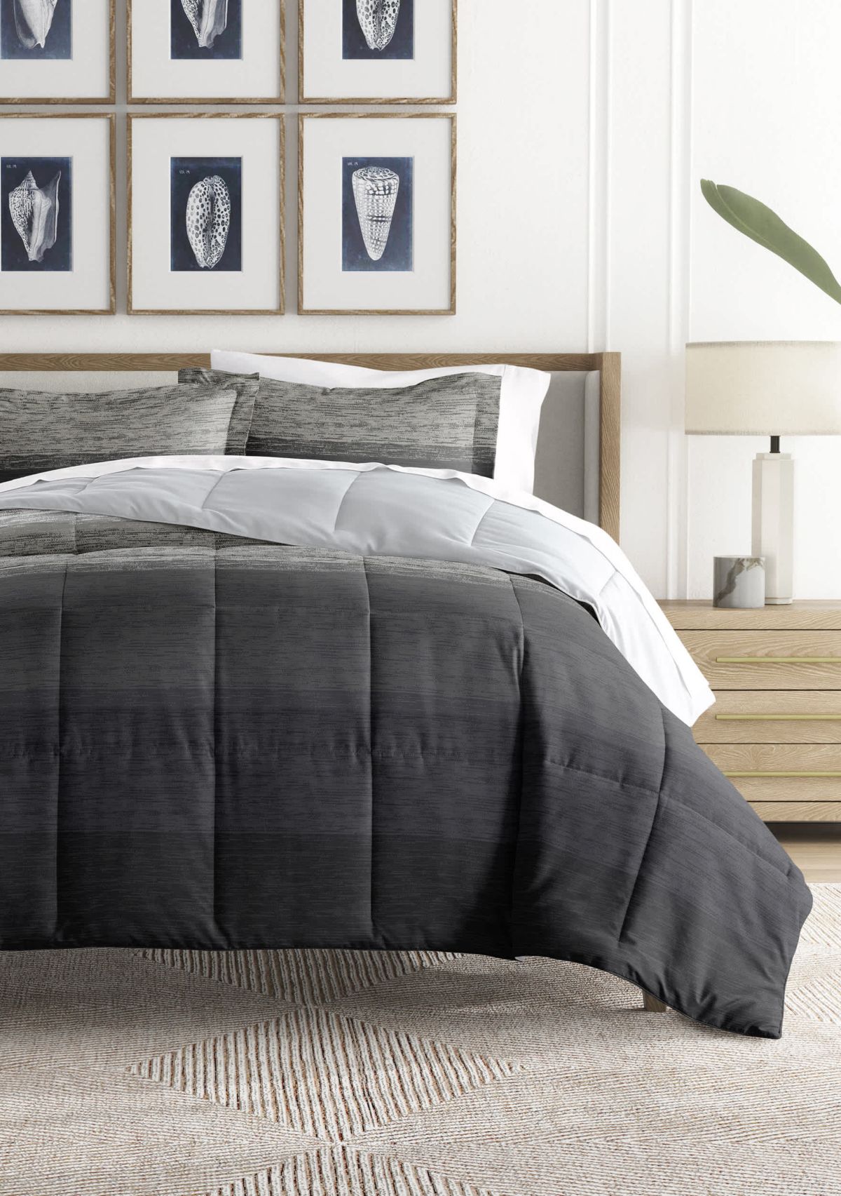 Reversible Ombre Grey Patterned Ultra Soft Microfiber Down-Alternative Comforter Set