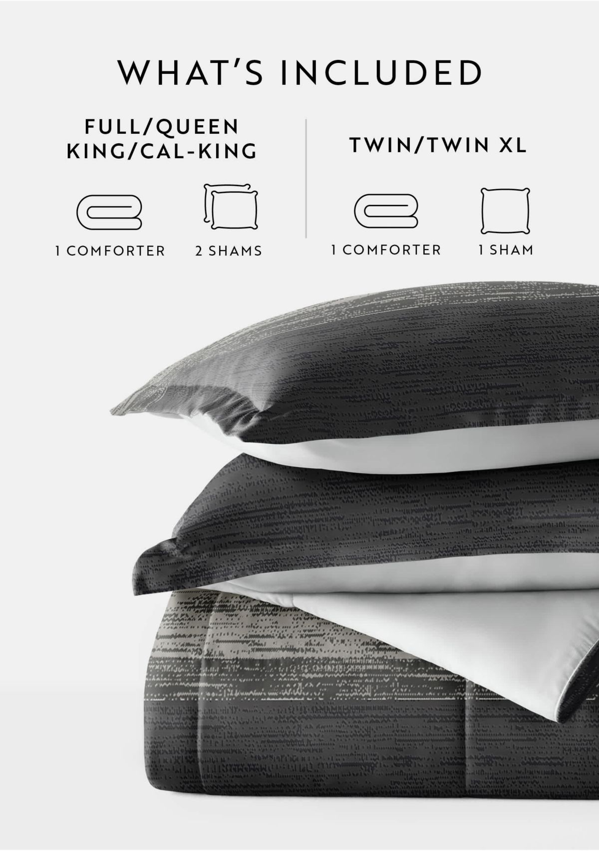 Reversible Ombre Grey Patterned Ultra Soft Microfiber Down-Alternative Comforter Set