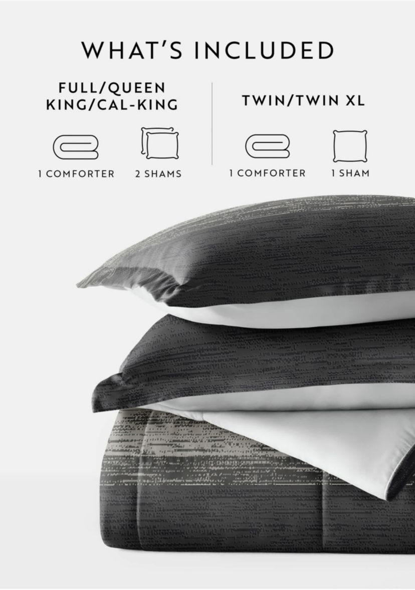 Reversible Ombre Grey Patterned Ultra Soft Microfiber Down-Alternative Comforter Set