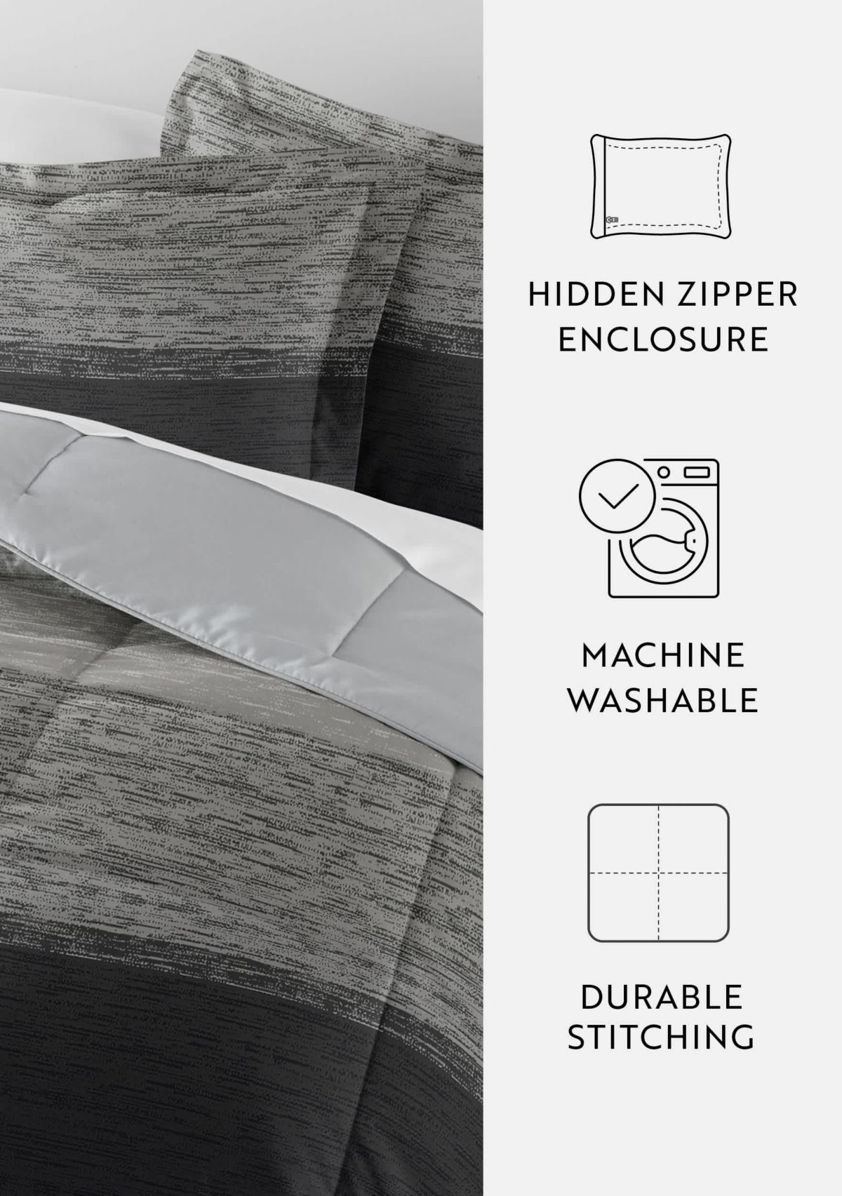 Reversible Ombre Grey Patterned Ultra Soft Microfiber Down-Alternative Comforter Set