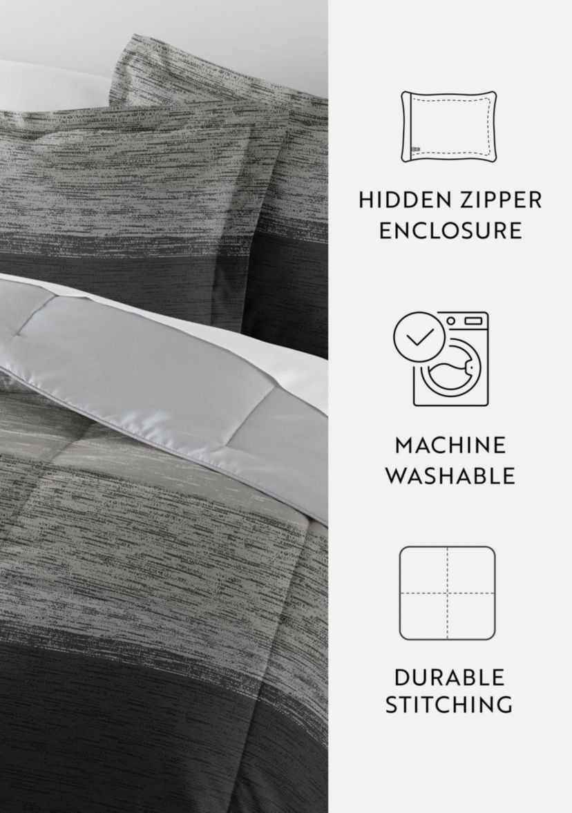 Reversible Ombre Grey Patterned Ultra Soft Microfiber Down-Alternative Comforter Set