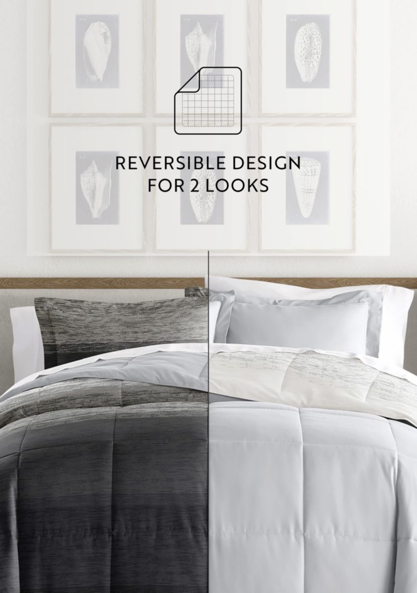 Reversible Ombre Grey Patterned Ultra Soft Microfiber Down-Alternative Comforter Set