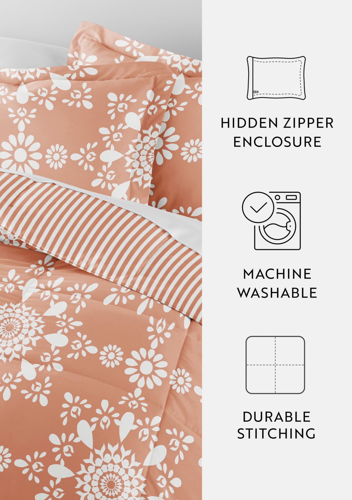 Reversible Daisy Medallion Patterned Microfiber Ultra Soft Down-Alternative Comforter Set