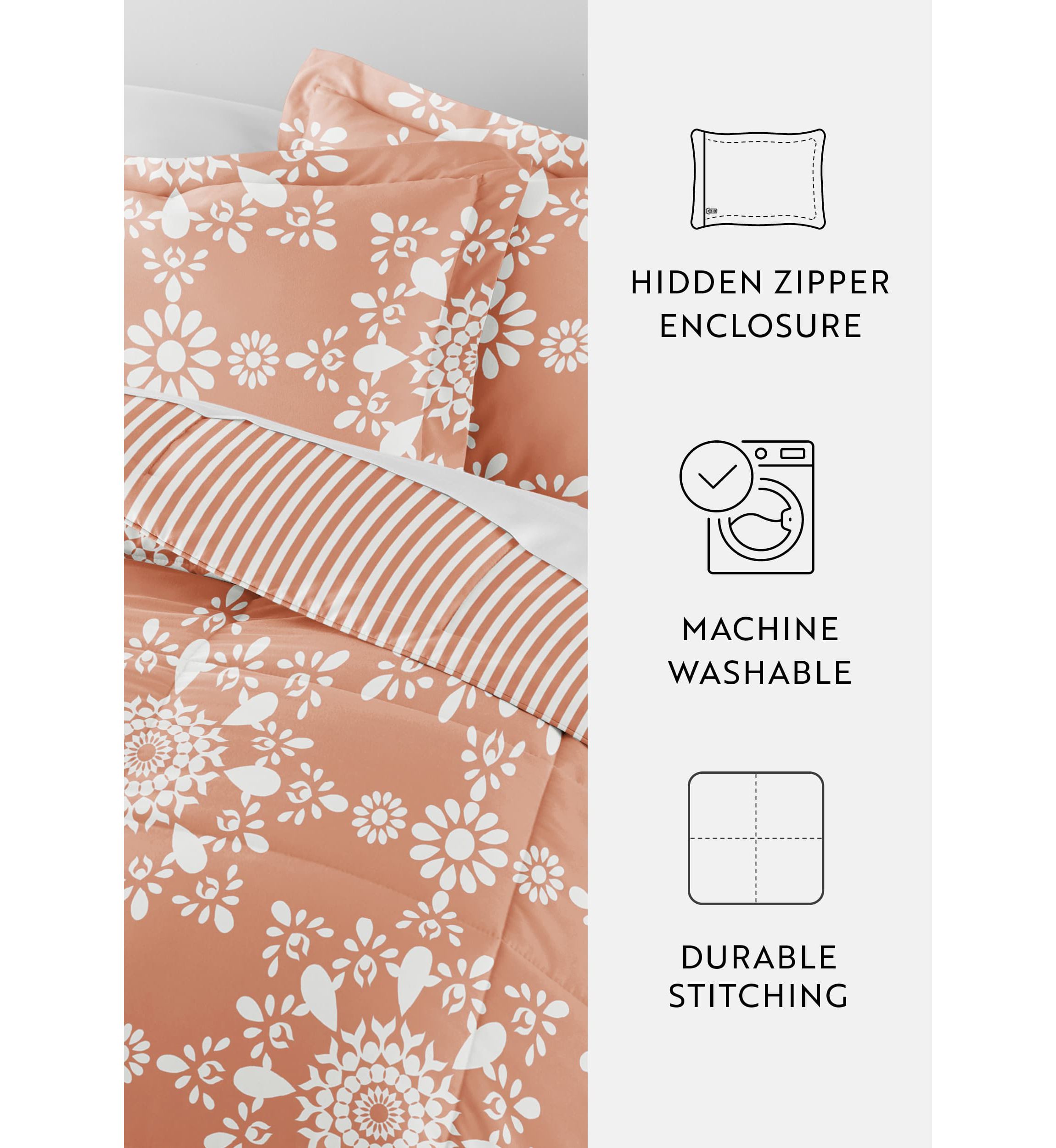 Reversible Daisy Medallion Patterned Microfiber Ultra Soft Down-Alternative Comforter Set