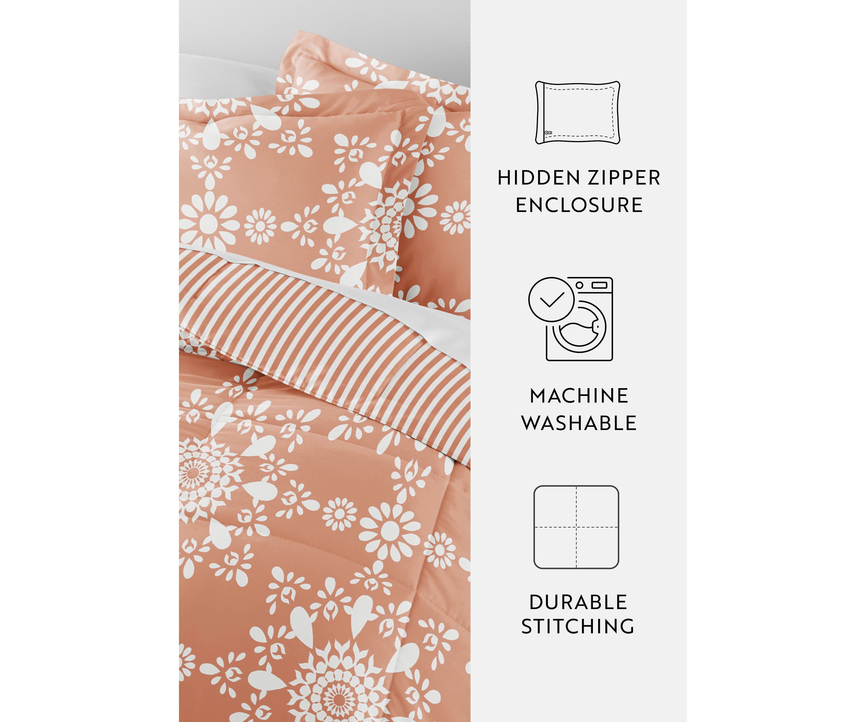 Reversible Daisy Medallion Patterned Microfiber Ultra Soft Down-Alternative Comforter Set