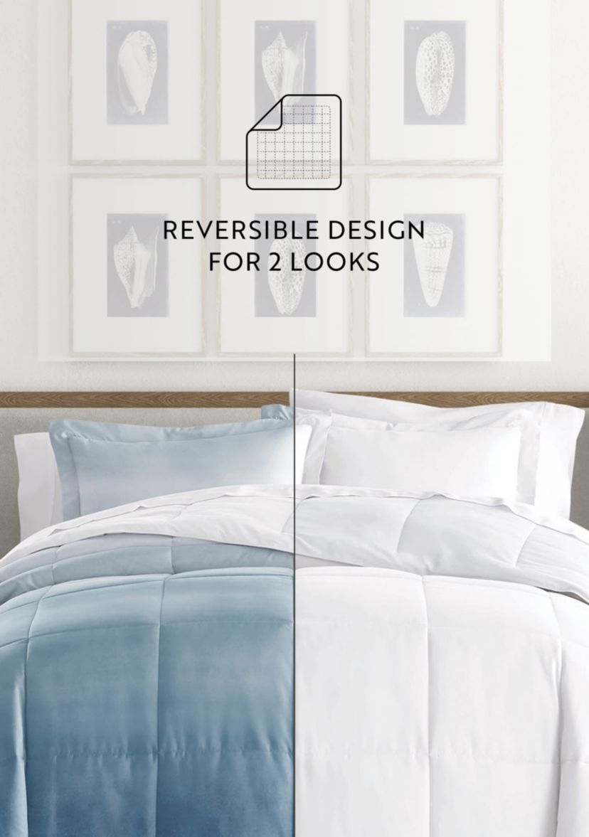 Reversible Ocean Waves Patterned Ultra Soft Microfiber Down-Alternative Comforter Set