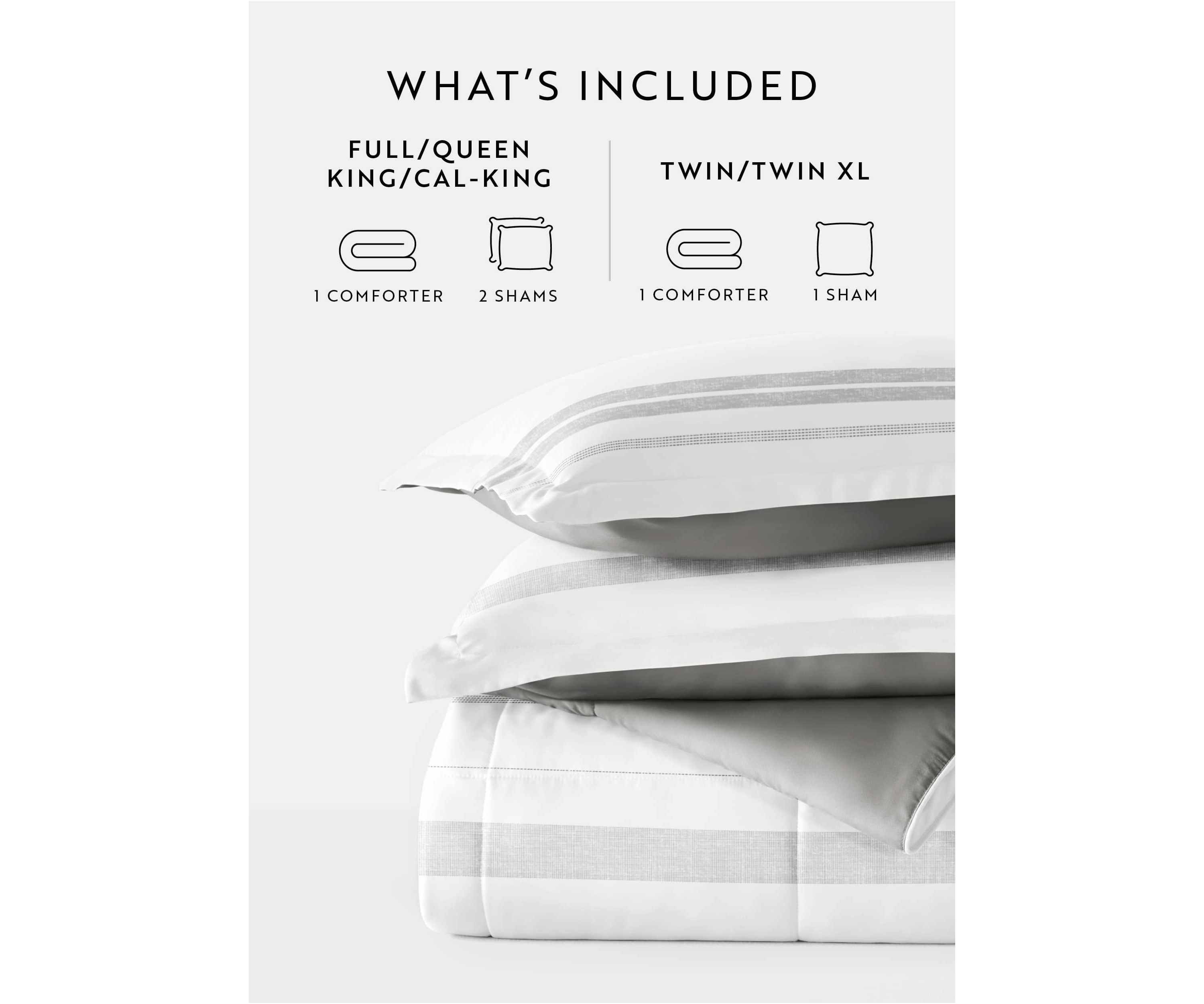 Reversible Stitched Stripe Patterned Ultra Soft Microfiber Down-Alternative Comforter Set