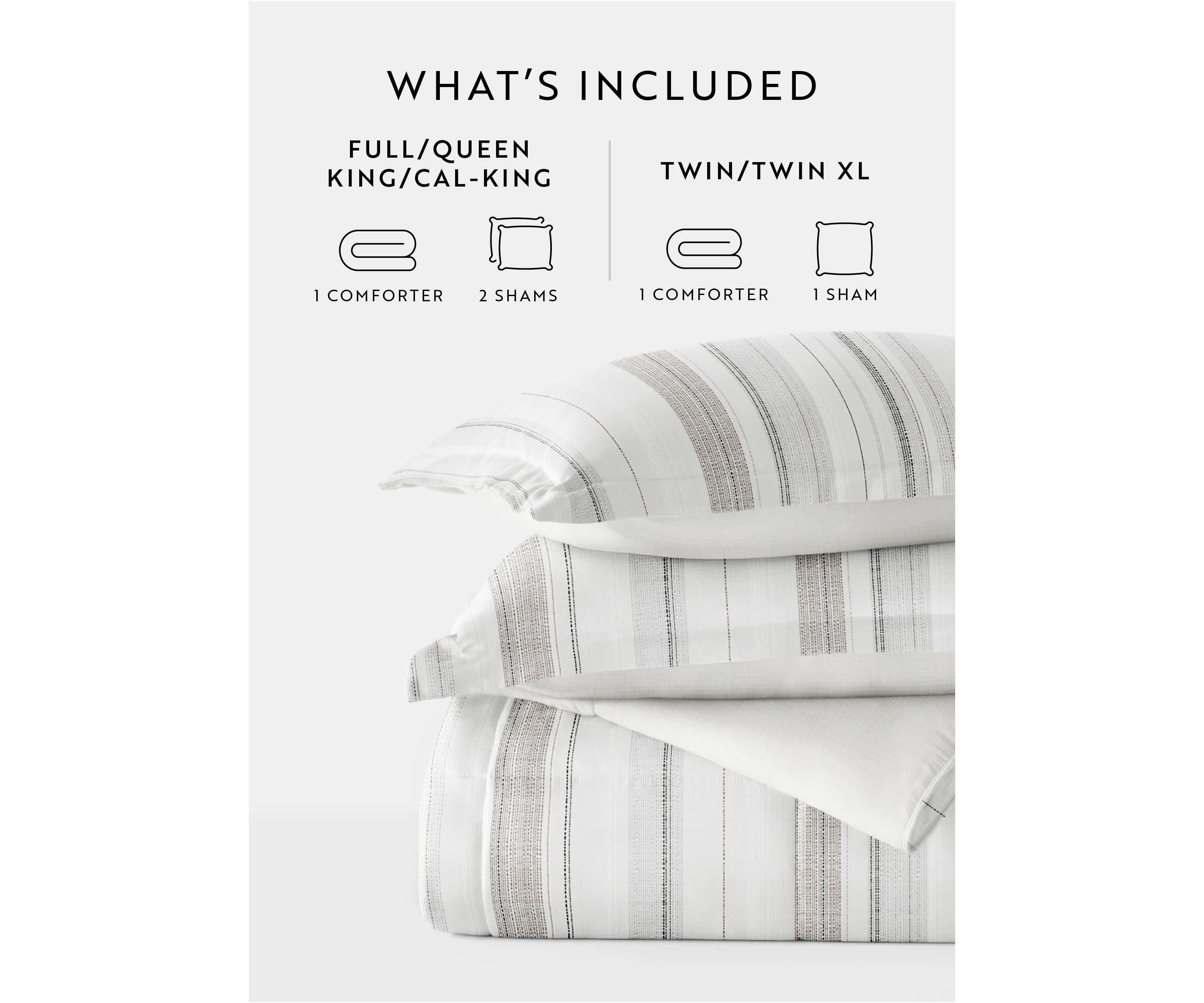 Reversible Vertical Stripe Patterned Ultra Soft Microfiber Down-Alternative Comforter Set