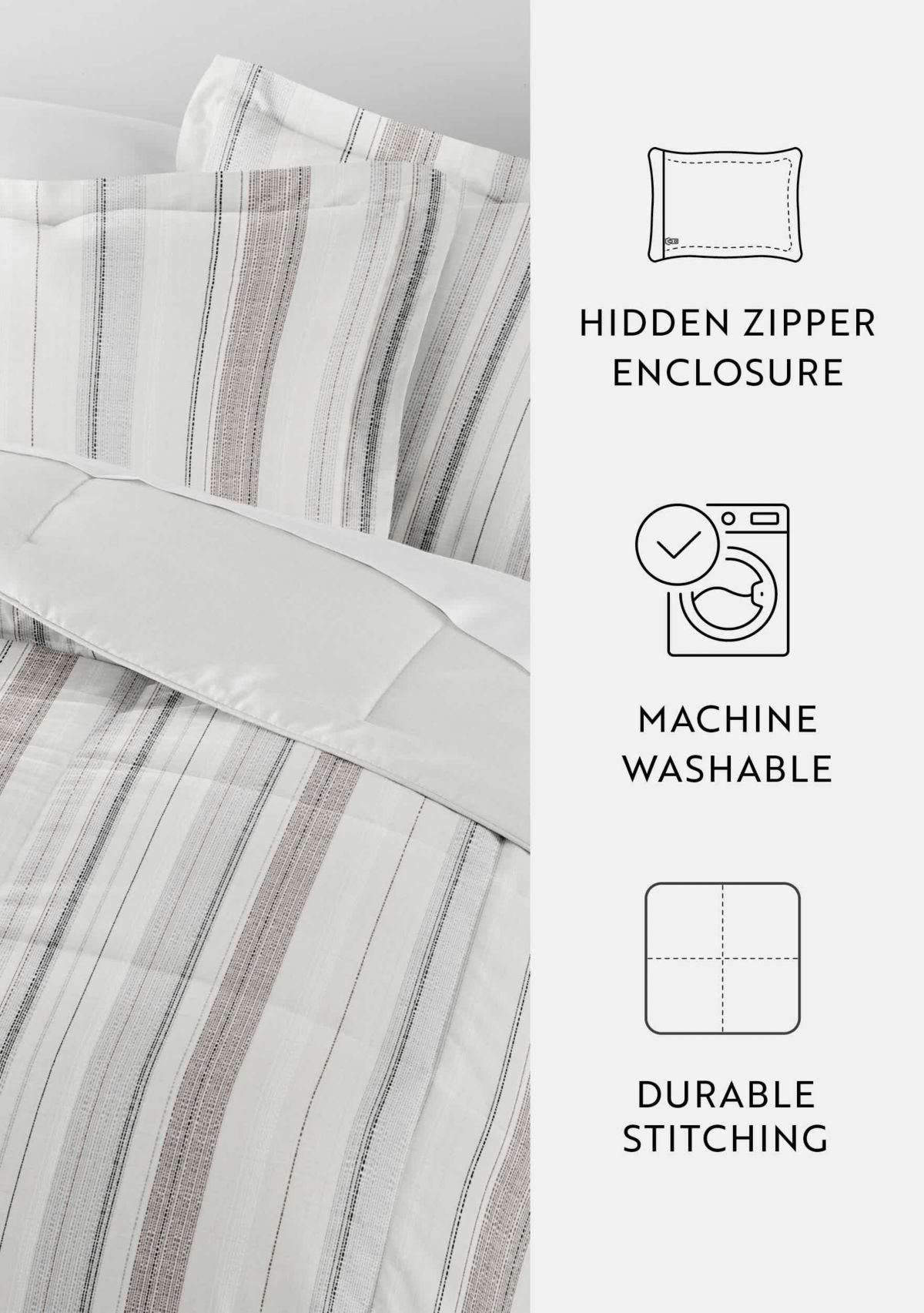 Reversible Vertical Stripe Patterned Ultra Soft Microfiber Down-Alternative Comforter Set