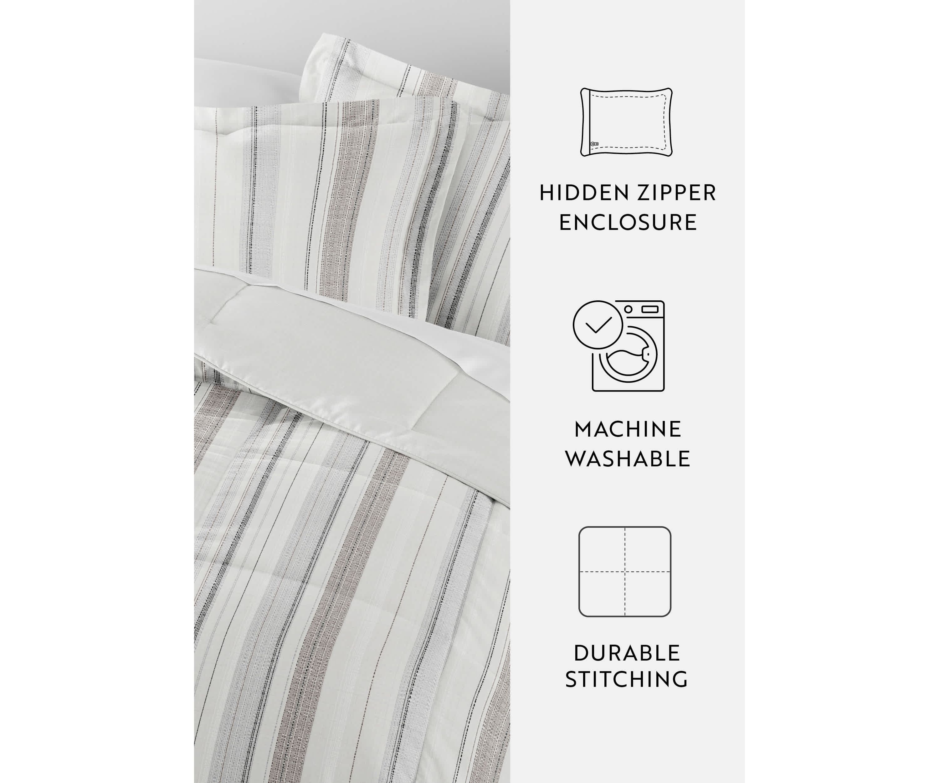 Reversible Vertical Stripe Patterned Ultra Soft Microfiber Down-Alternative Comforter Set