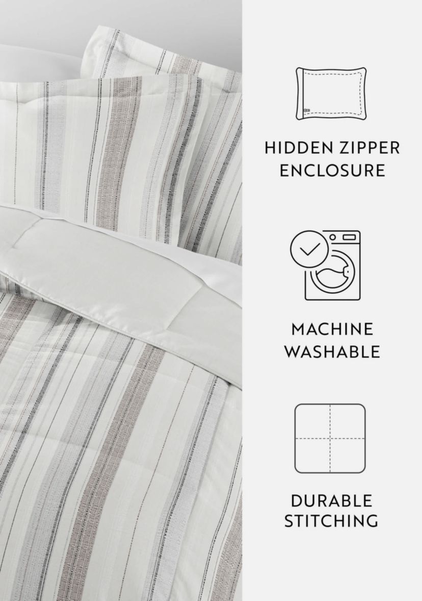 Reversible Vertical Stripe Patterned Ultra Soft Microfiber Down-Alternative Comforter Set