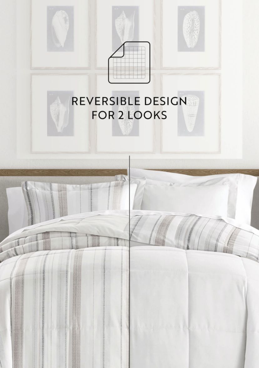 Reversible Vertical Stripe Patterned Ultra Soft Microfiber Down-Alternative Comforter Set