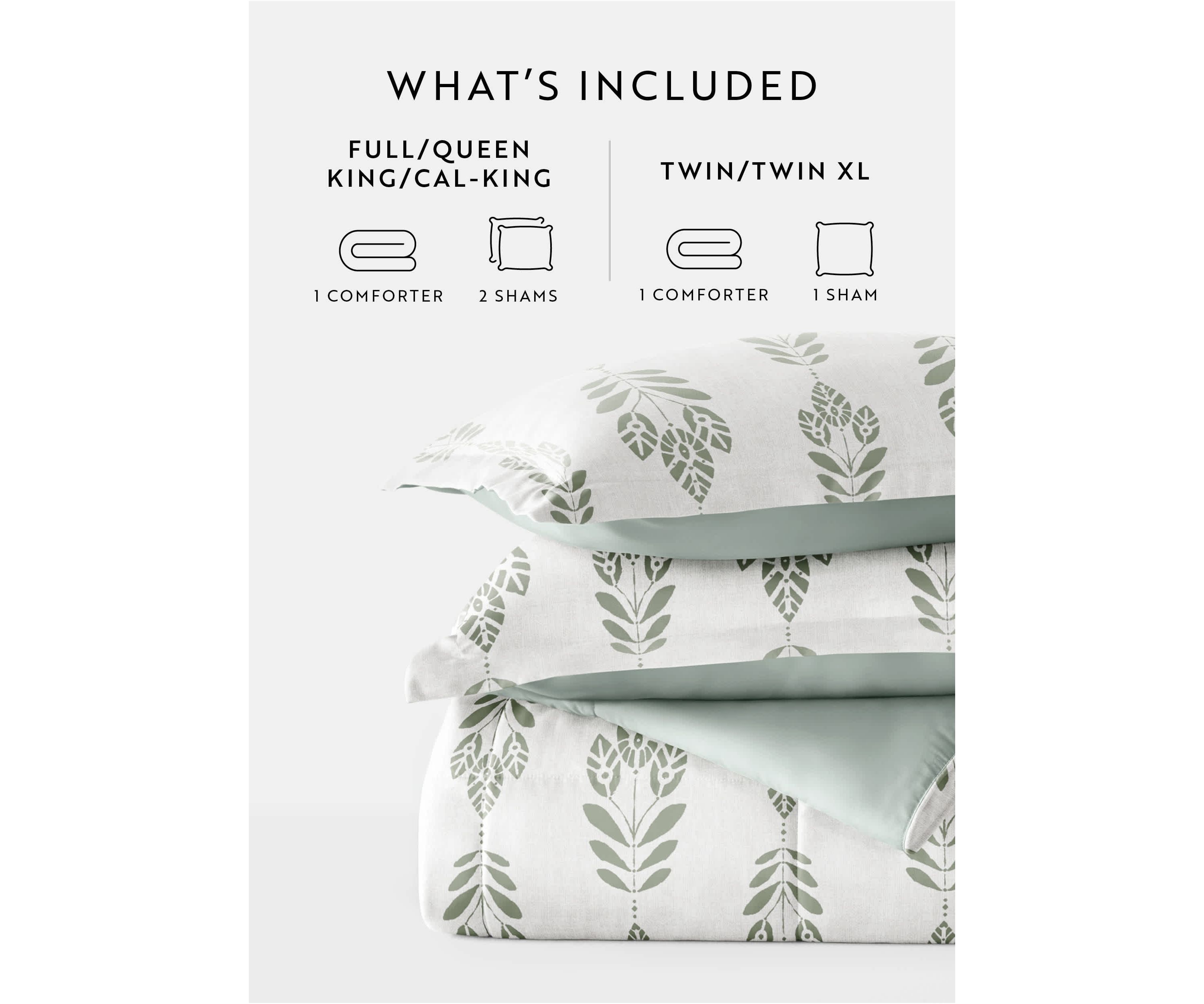 Reversible Folk Leaves Patterned Ultra Soft Microfiber Down-Alternative Comforter Set