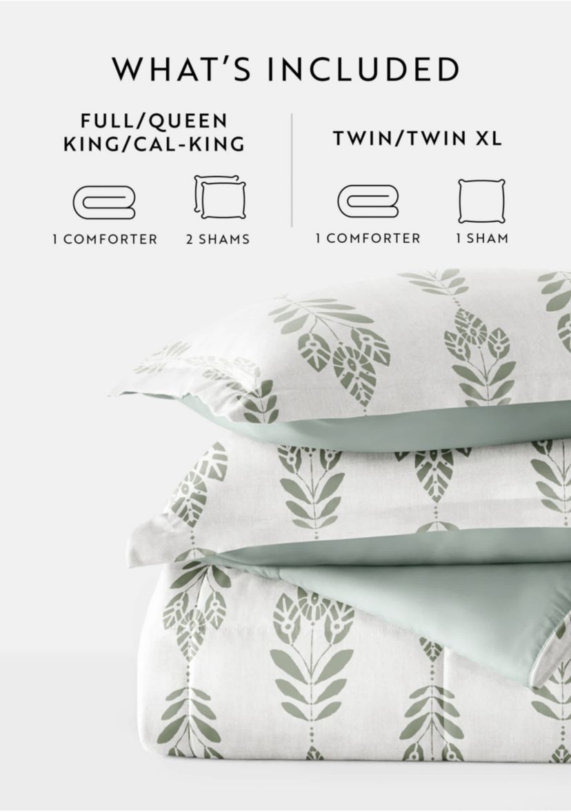 Reversible Folk Leaves Patterned Ultra Soft Microfiber Down-Alternative Comforter Set