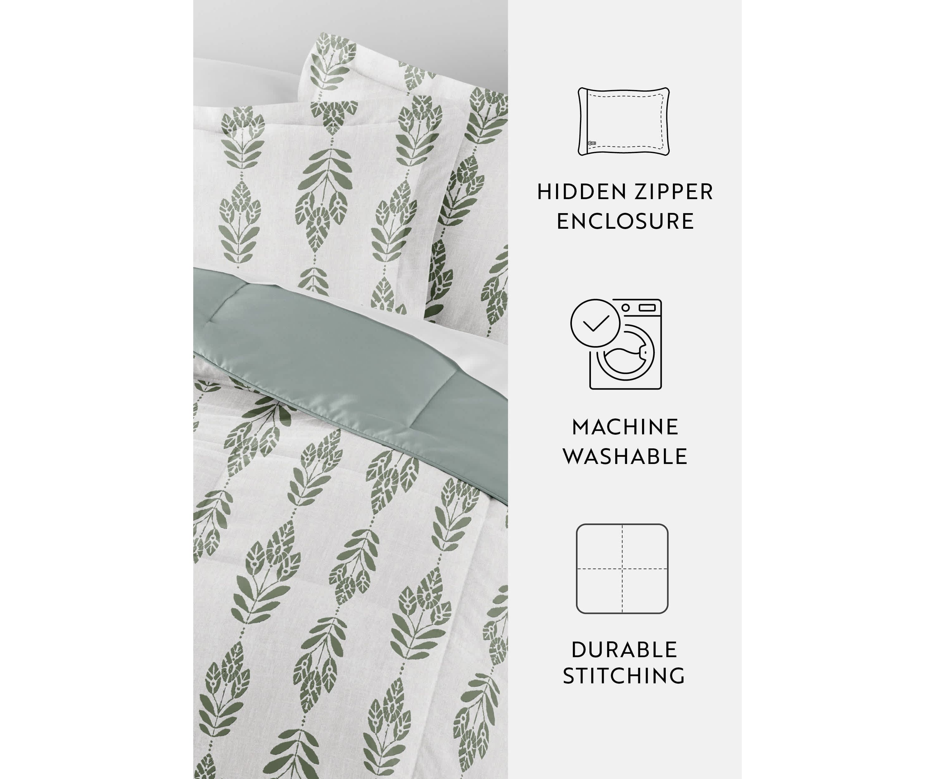 Reversible Folk Leaves Patterned Ultra Soft Microfiber Down-Alternative Comforter Set
