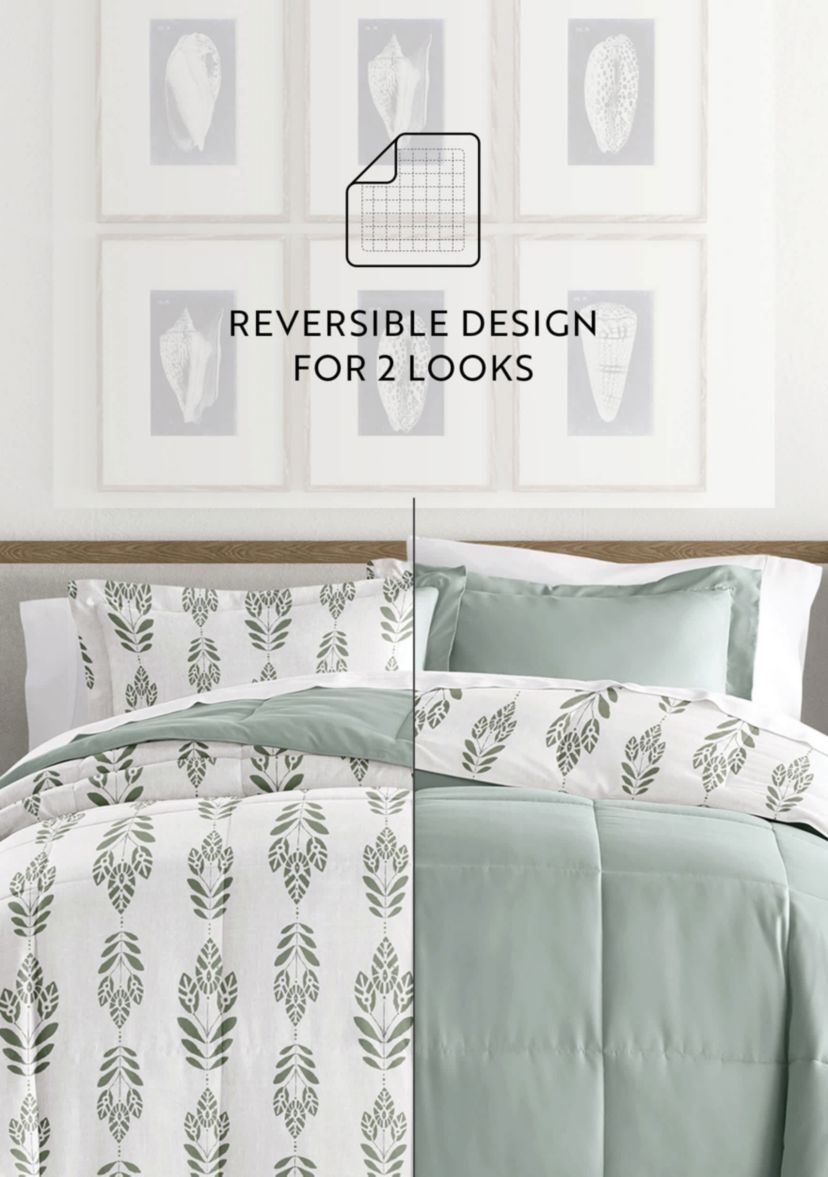 Reversible Folk Leaves Patterned Ultra Soft Microfiber Down-Alternative Comforter Set