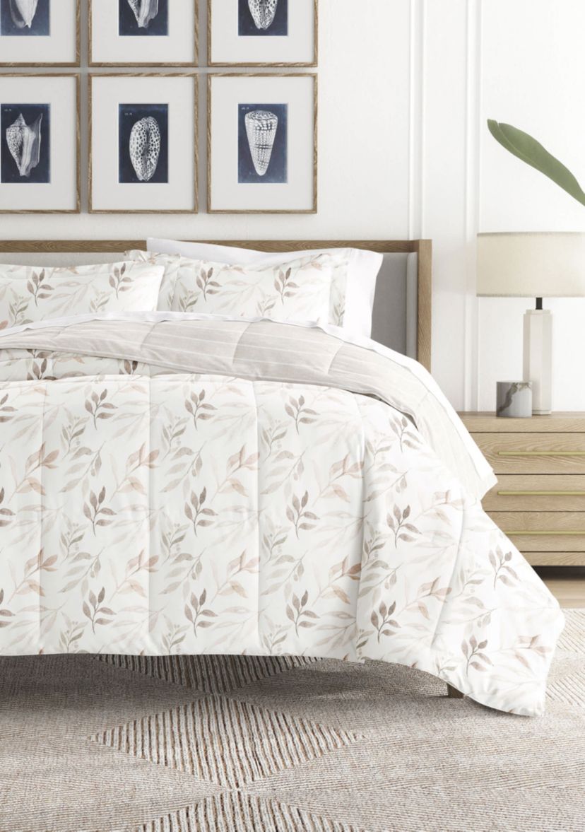 Reversible Foliage Stripe Patterned Ultra Soft Microfiber Down-Alternative Comforter Set