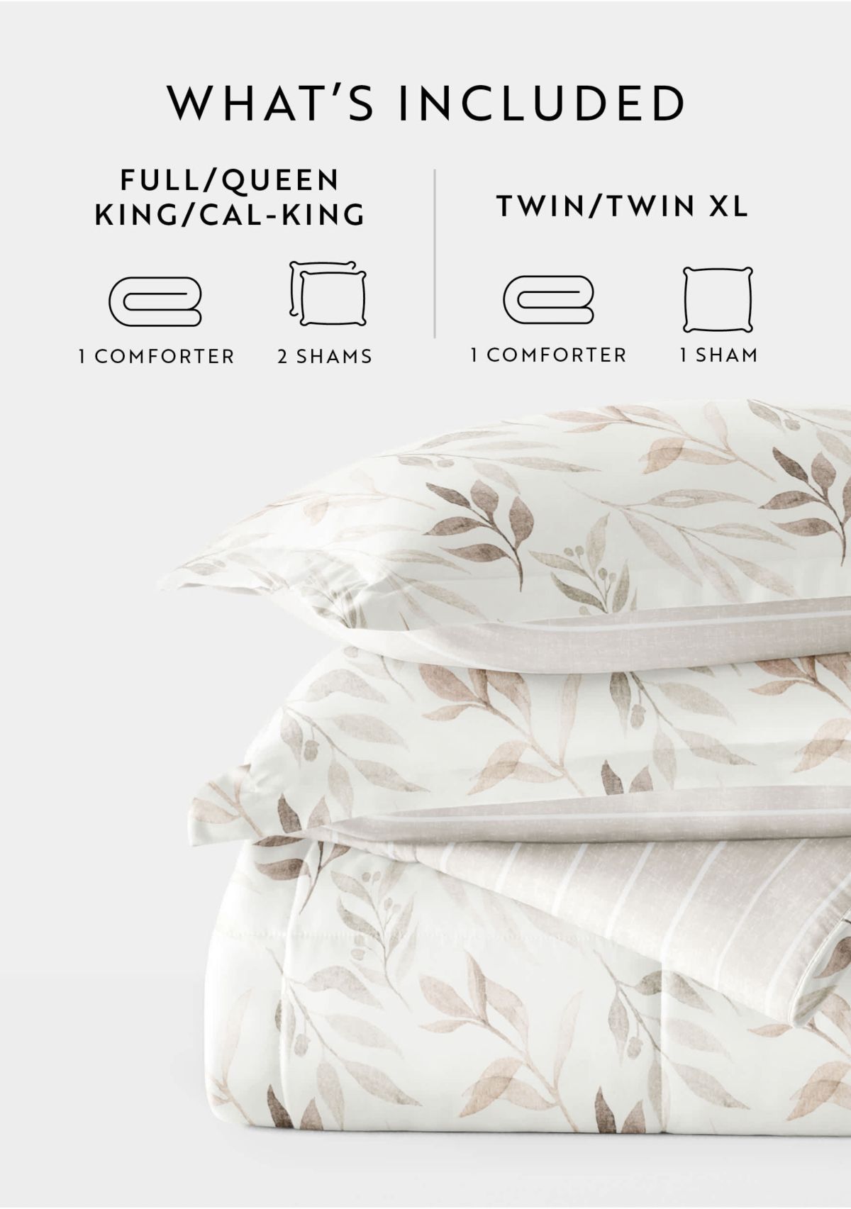 Reversible Foliage Stripe Patterned Ultra Soft Microfiber Down-Alternative Comforter Set
