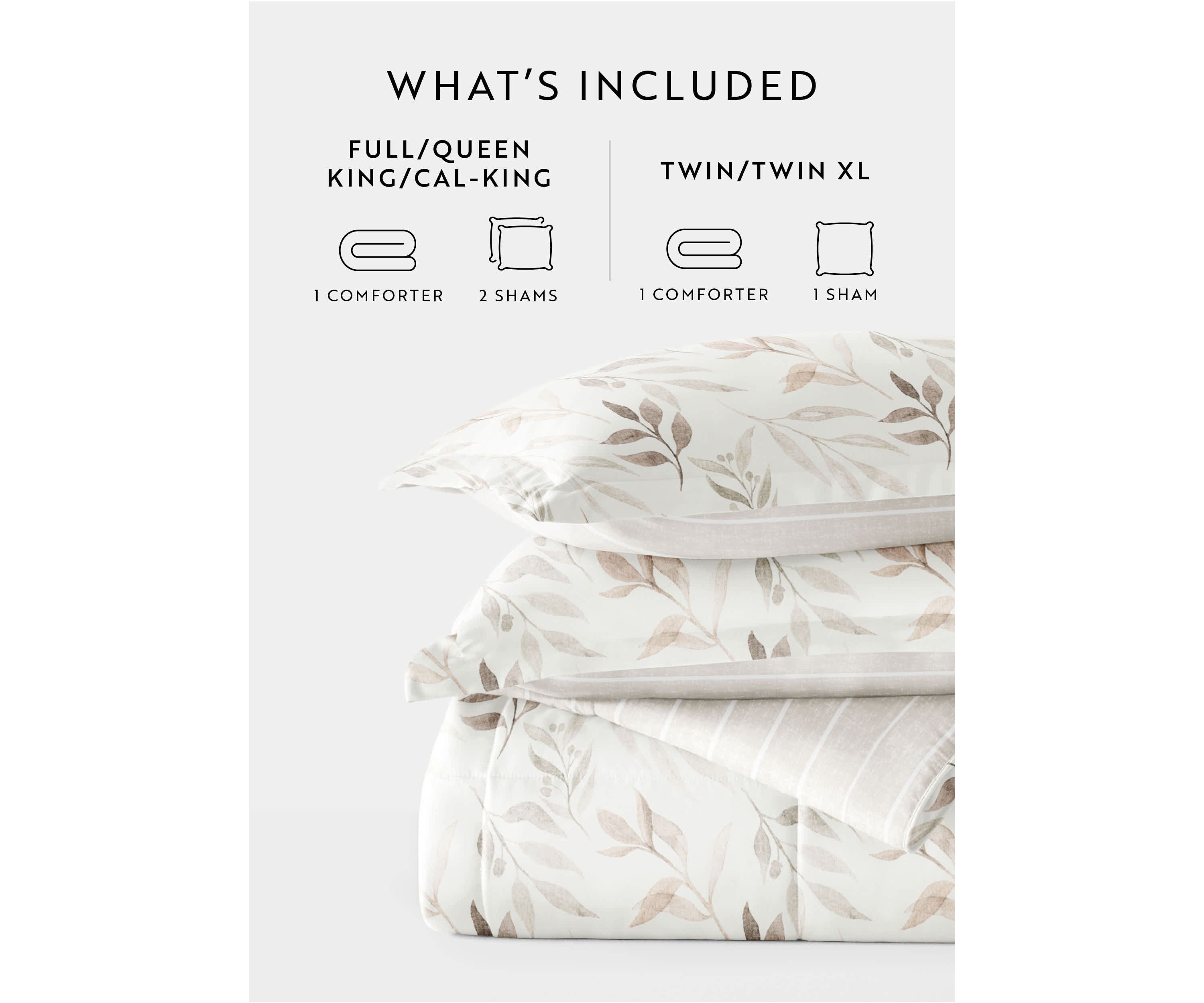 Reversible Foliage Stripe Patterned Ultra Soft Microfiber Down-Alternative Comforter Set