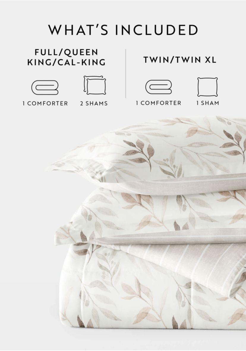 Reversible Foliage Stripe Patterned Ultra Soft Microfiber Down-Alternative Comforter Set