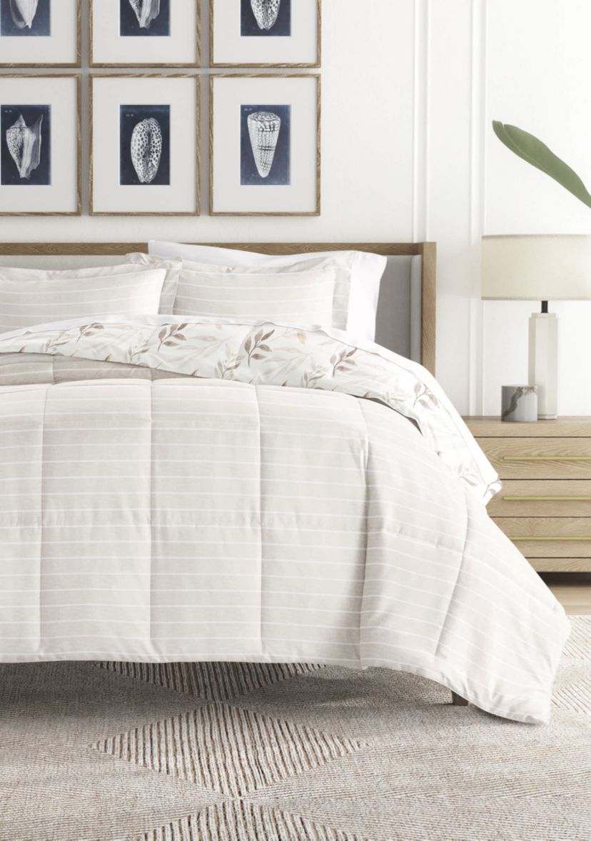 Reversible Foliage Stripe Patterned Ultra Soft Microfiber Down-Alternative Comforter Set