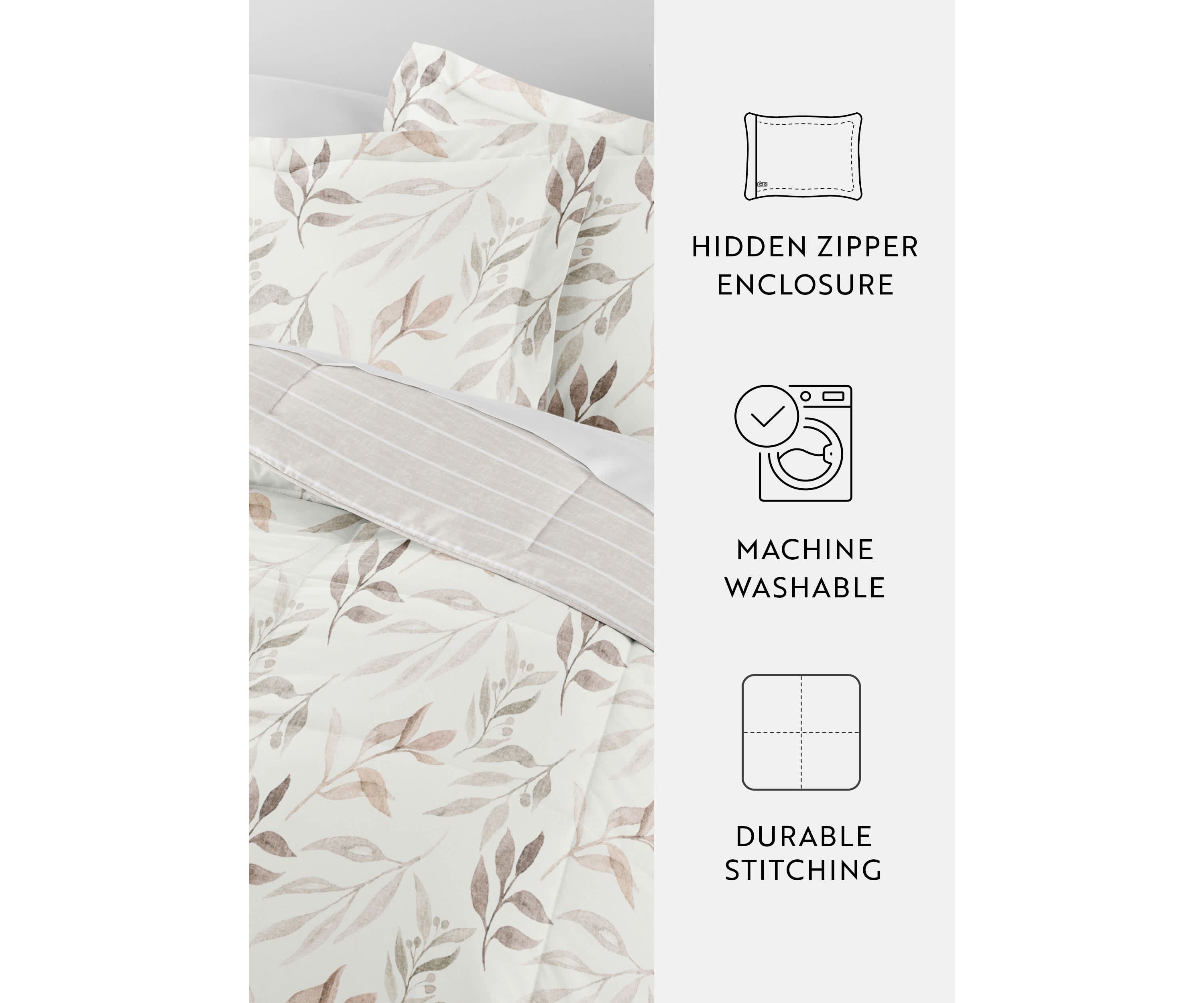 Reversible Foliage Stripe Patterned Ultra Soft Microfiber Down-Alternative Comforter Set