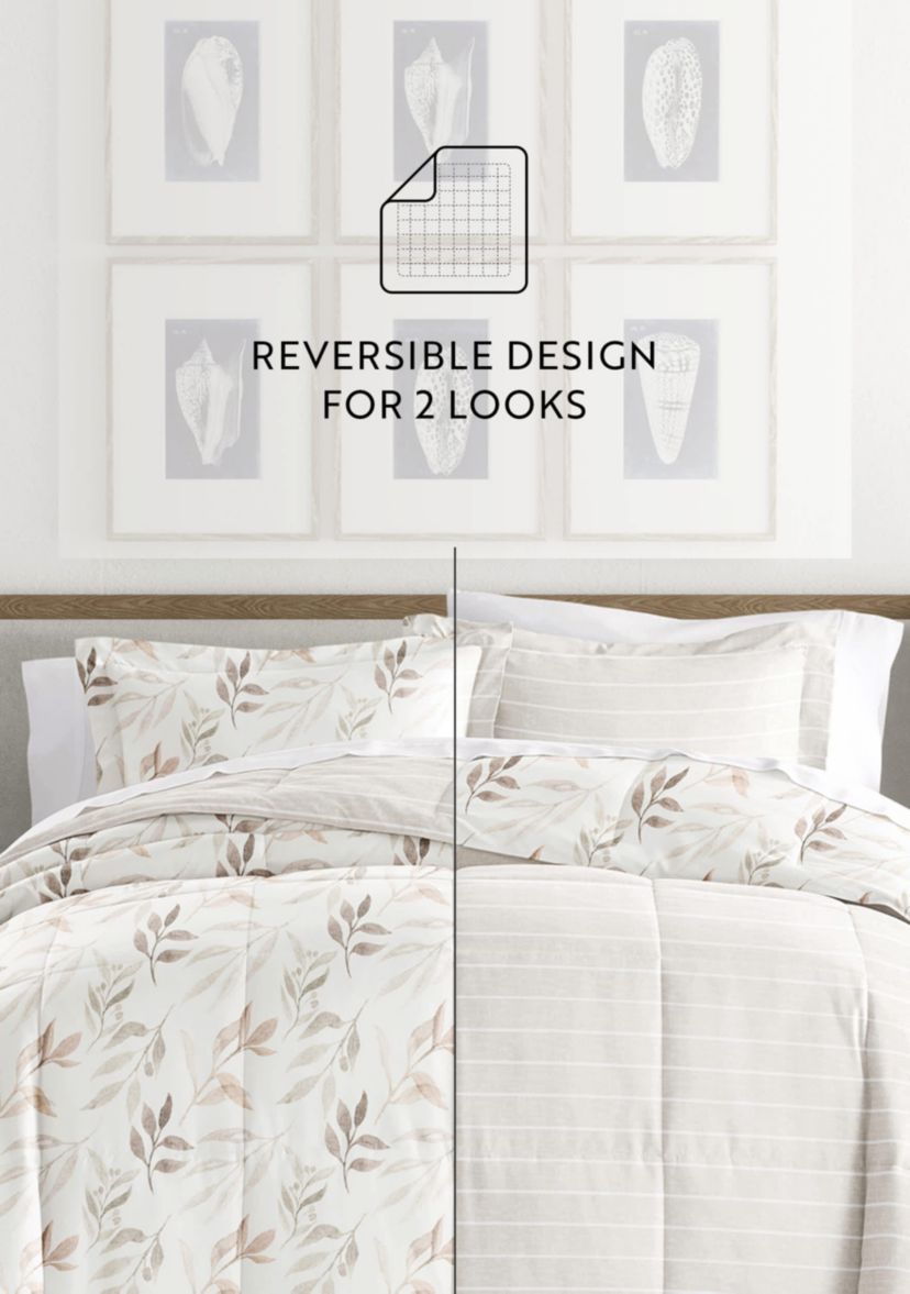 Reversible Foliage Stripe Patterned Ultra Soft Microfiber Down-Alternative Comforter Set