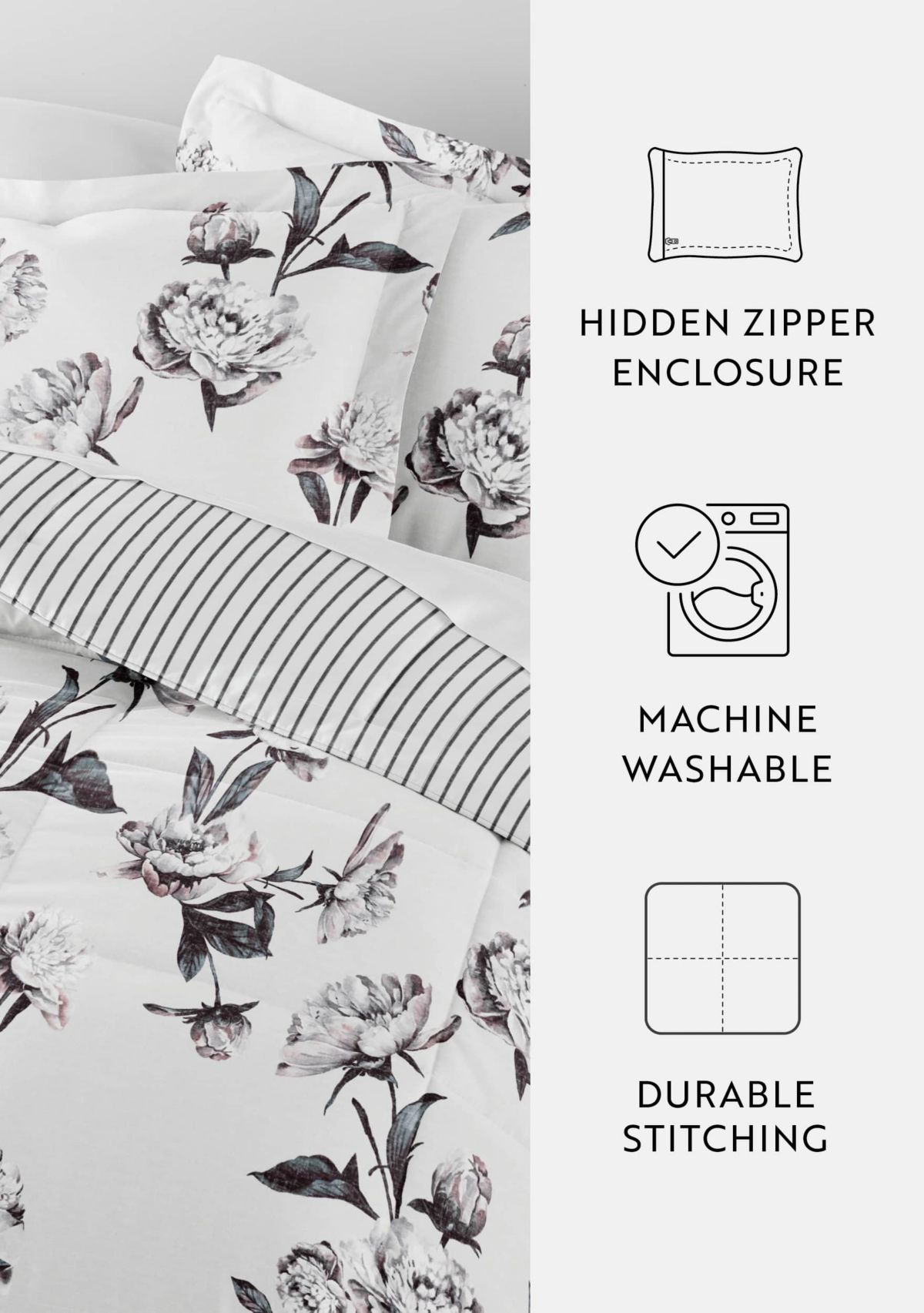 Reversible Vintage Magnolia Patterned Ultra Soft Microfiber Down-Alternative Comforter Set