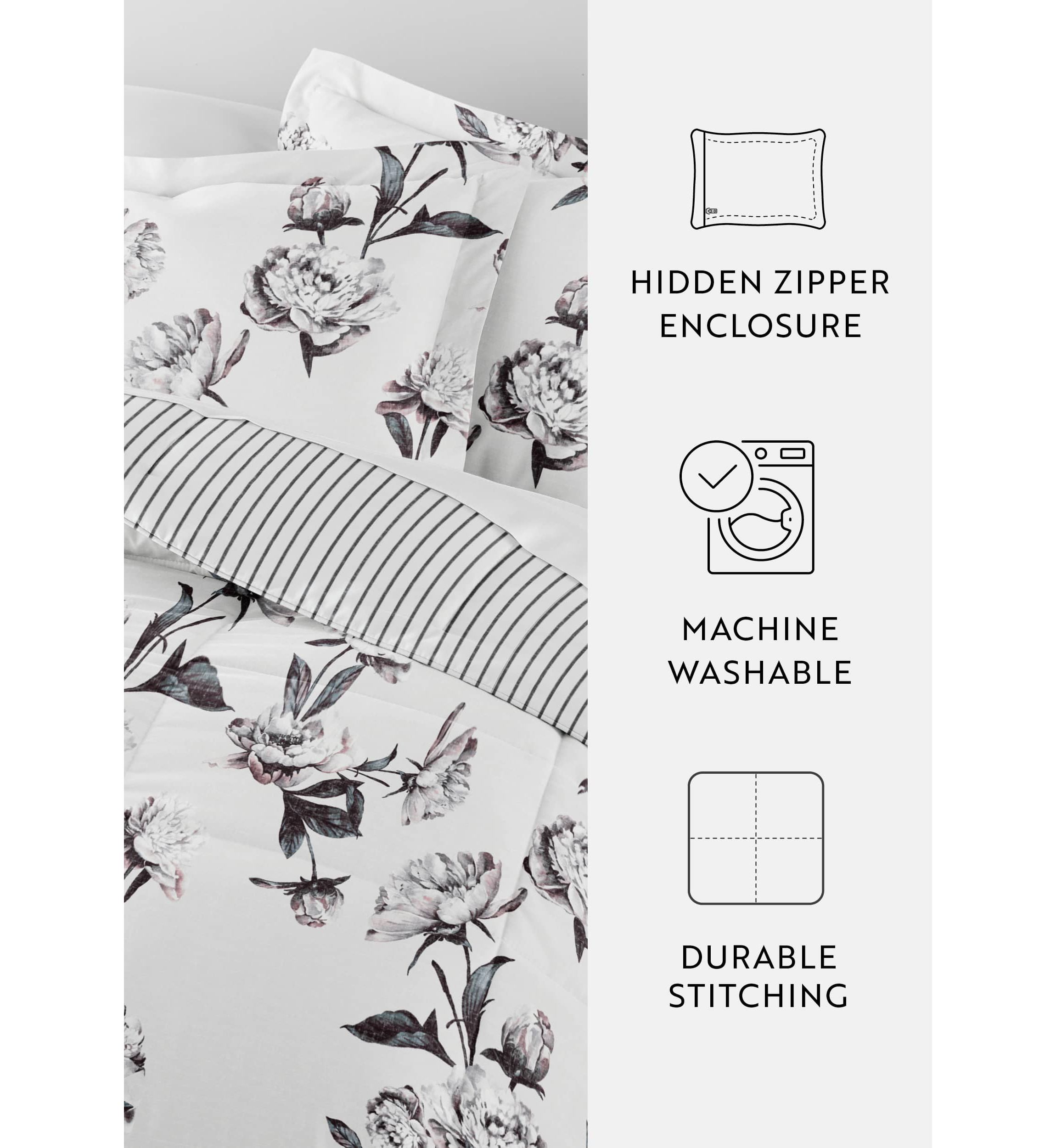 Reversible Vintage Magnolia Patterned Ultra Soft Microfiber Down-Alternative Comforter Set