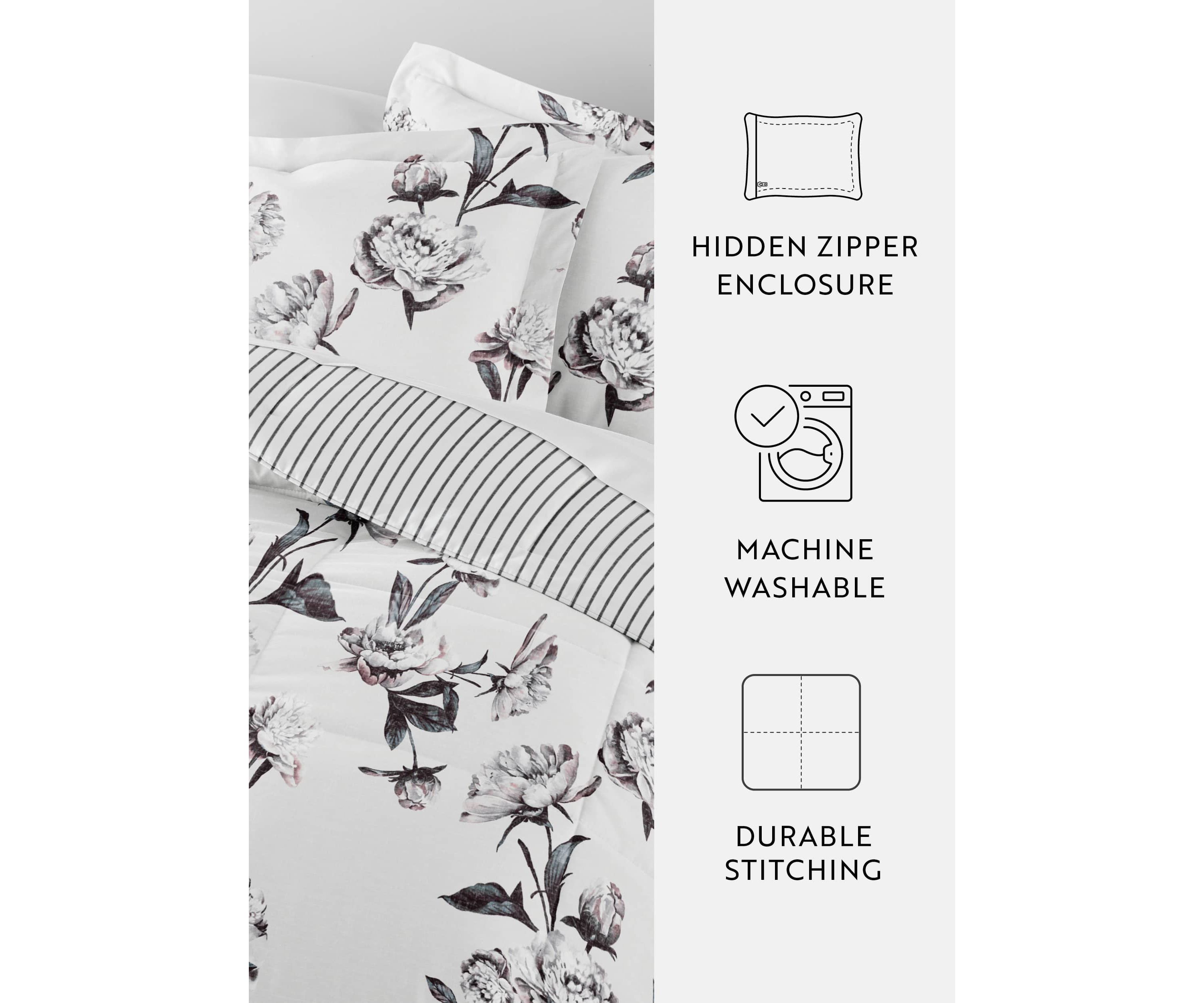 Reversible Vintage Magnolia Patterned Ultra Soft Microfiber Down-Alternative Comforter Set